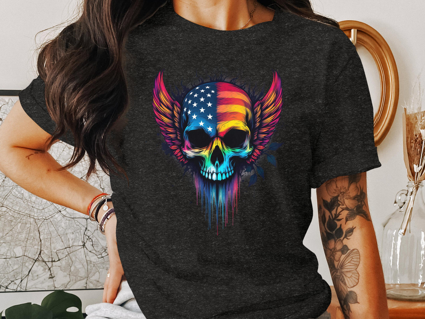 American Flag Skull Wings Graphic T-Shirt product type