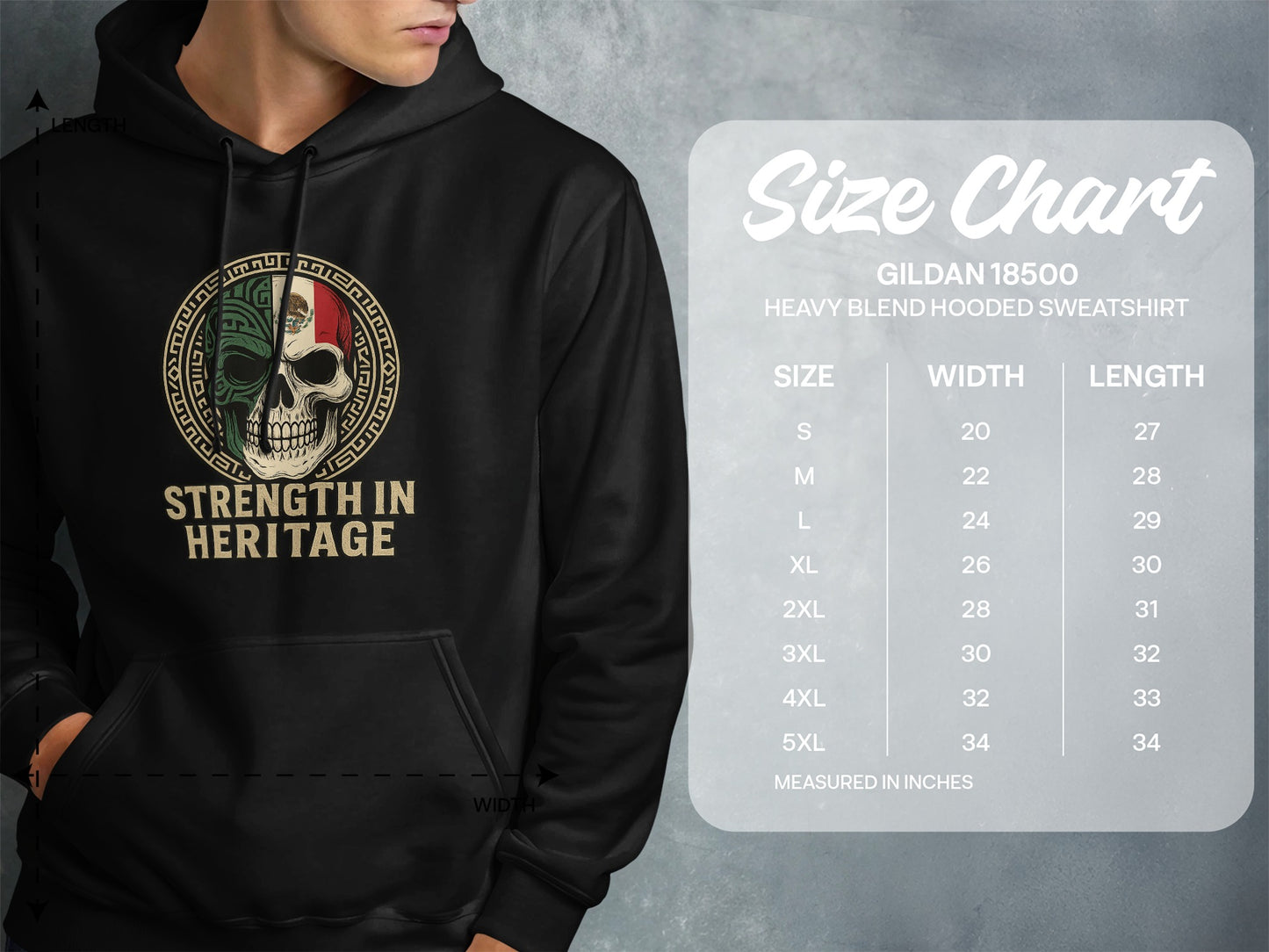 Skull Design Strength In Heritage Hooded Sweatshirt