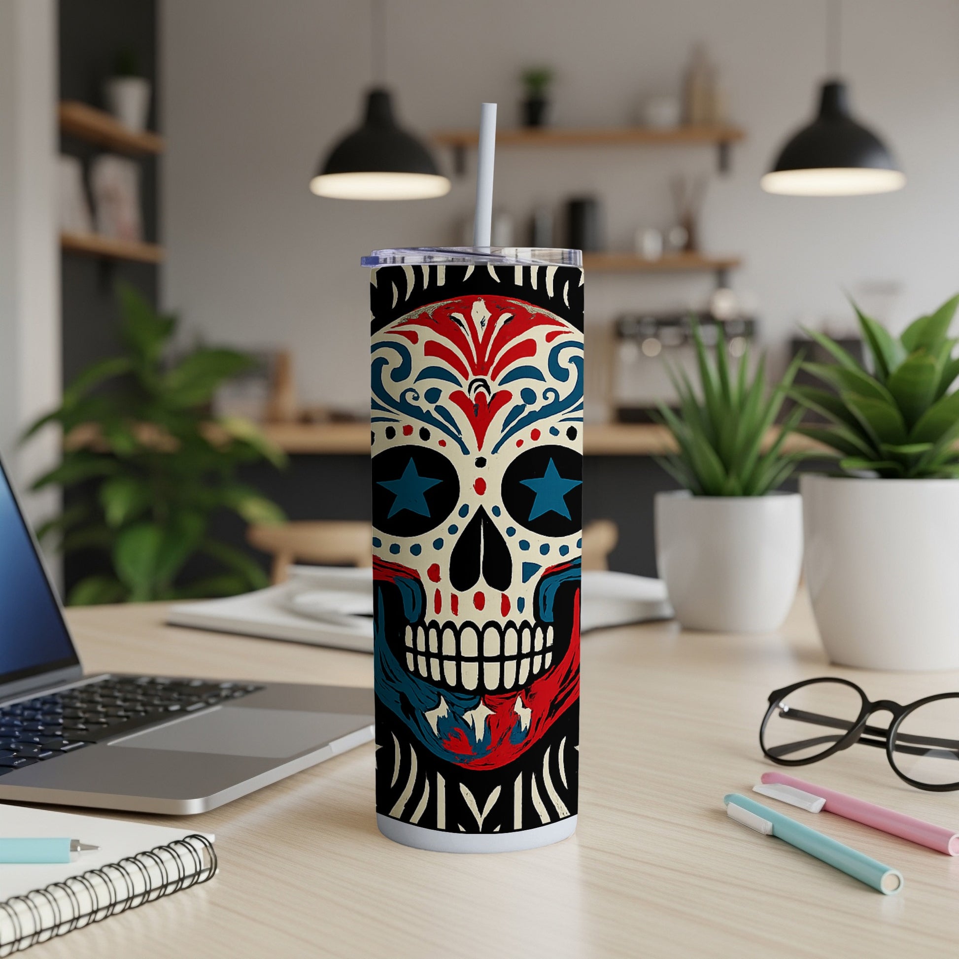 Colorful Day of the Dead Skull Print Tumbler product