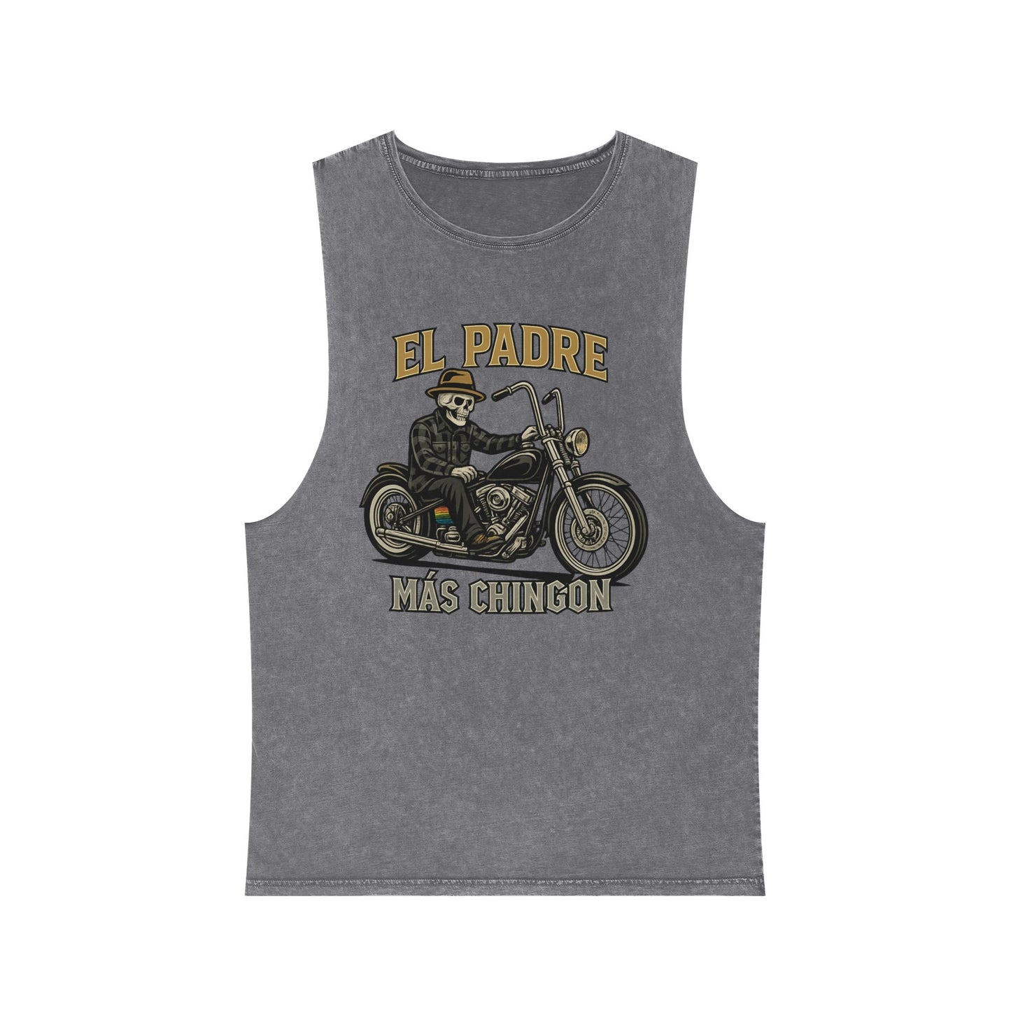 El Padre Más Chingón Stonewash Tank Top | Unisex Summer Apparel, Motorcycle Lover Gift, Casual Wear, Father's Day, Birthday Gift
