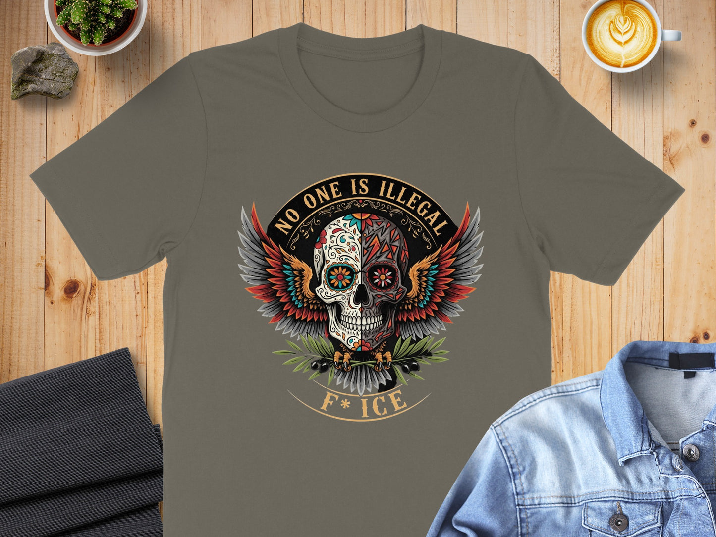 No One Is Illegal F* ICE Skull Wings T-Shirt product