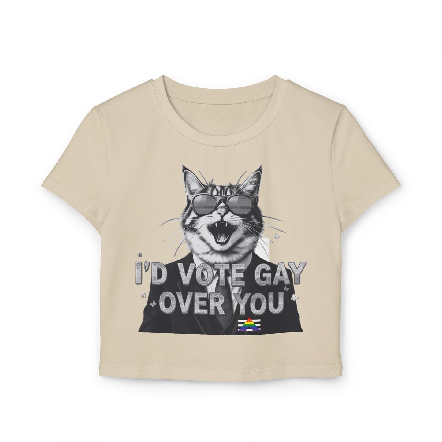 Vote Gay Cat Women's Baby Tee - Fun LGBTQ+ Pride Shirt