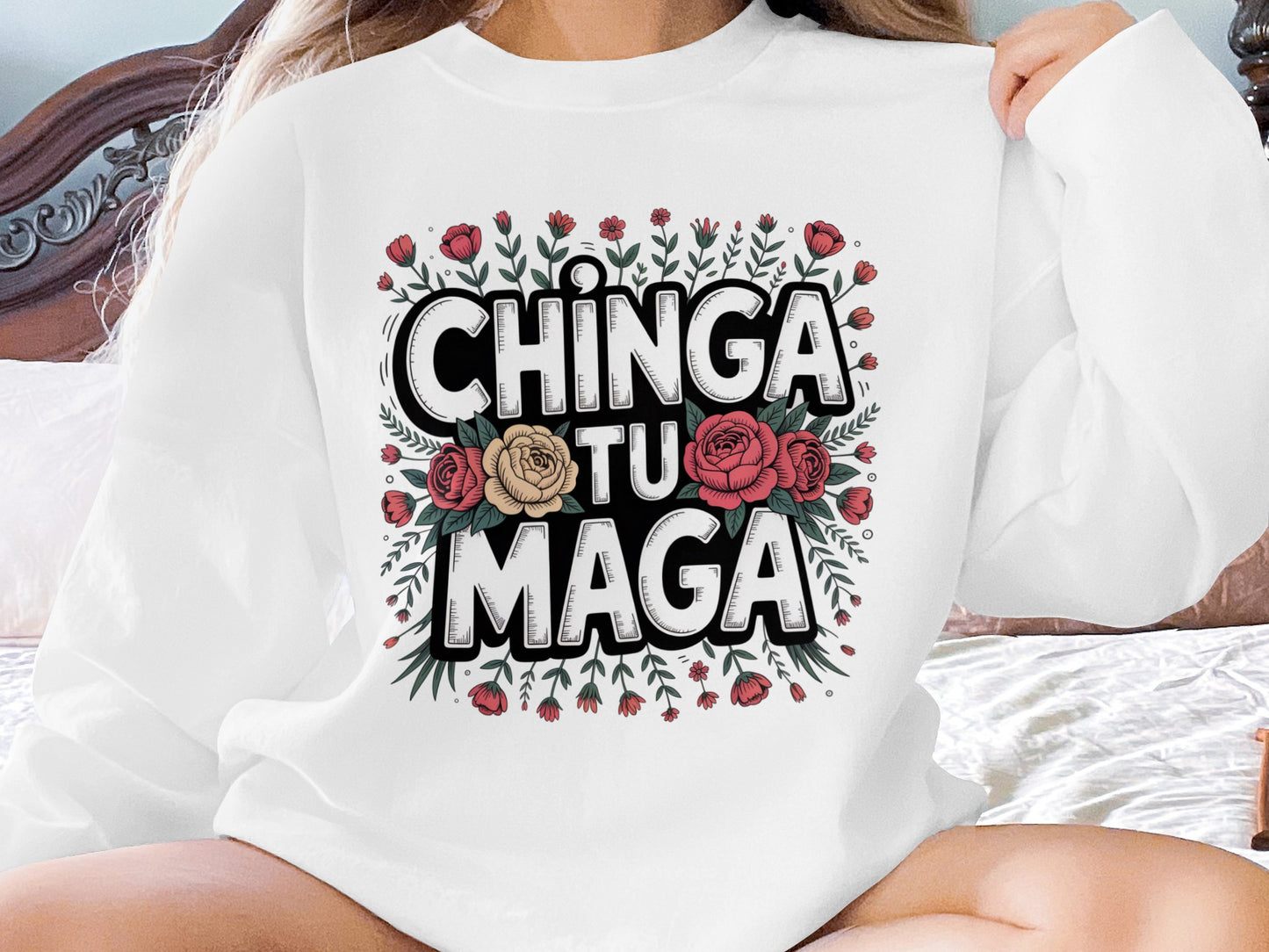 Chinga Tu Maga Graphic Floral Sweatshirt product type