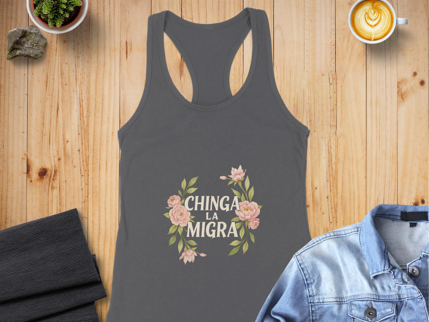 Stylish Chinga La Migra Floral Racerback Tank product