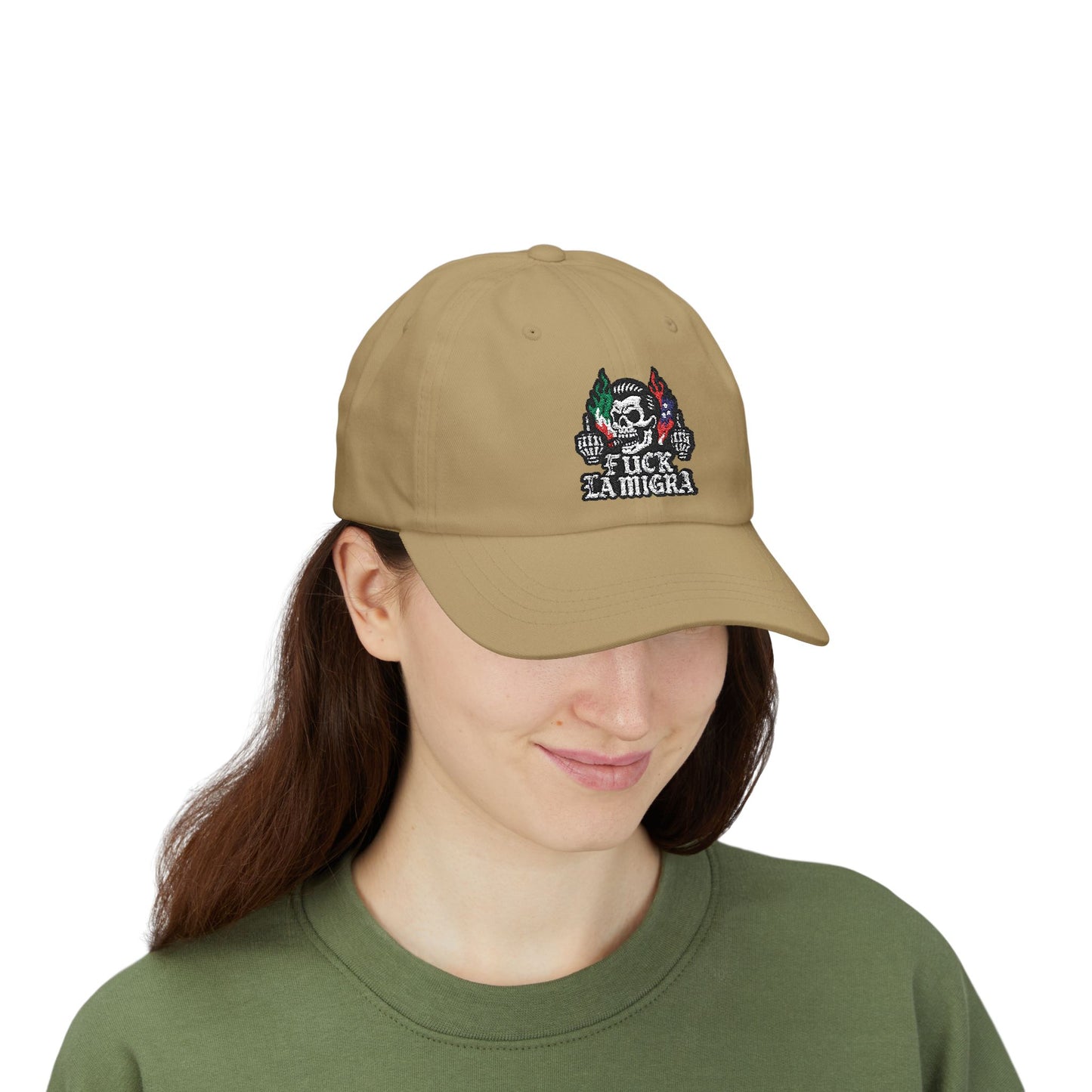 Fuck La Migra Anti Trump Embroidered Hat, FDT, Chinga Tu Maga Classic Dad Cap with Skull Design, Adjustable Hat for Casual Wear, Unique Gift for Dads, Birthday, or Holiday Use