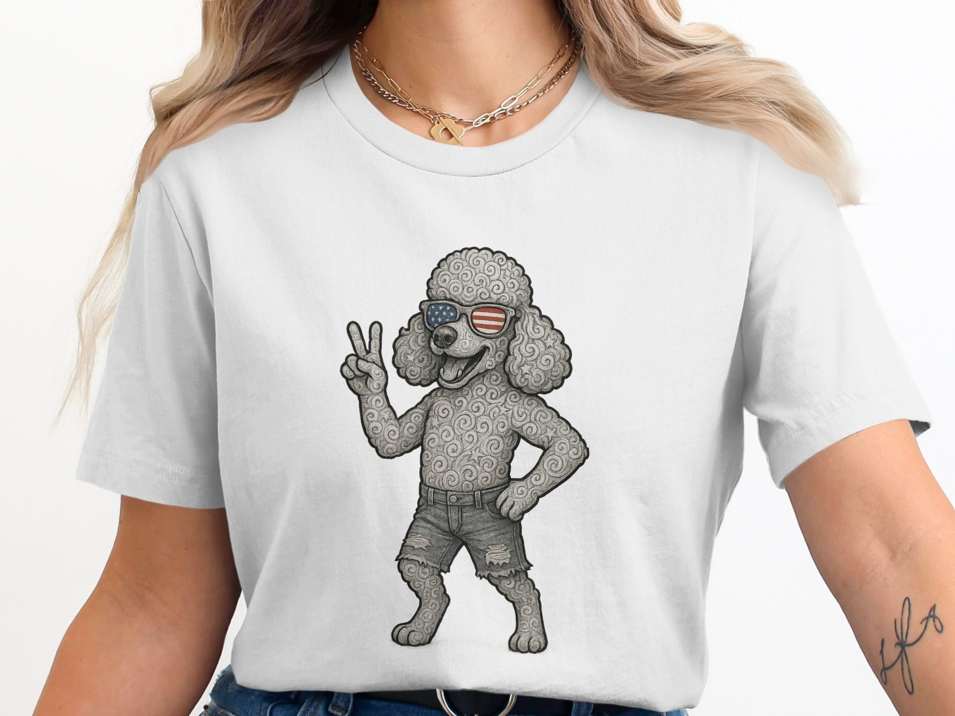 Peace-Loving Poodle wearing Sunglasses Tee product