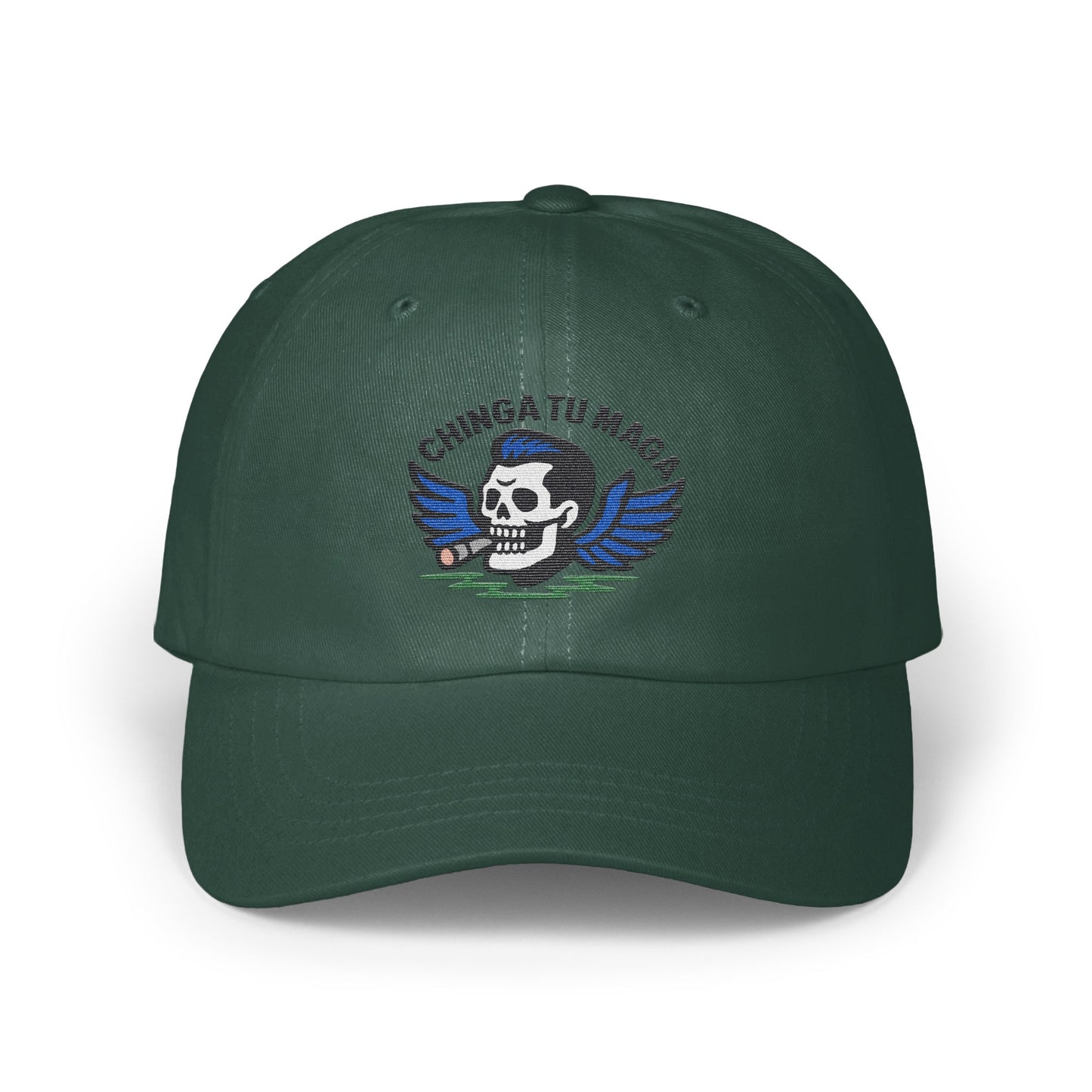 Chinga Tu Maga Skull Embroidered Dark Green Cap product