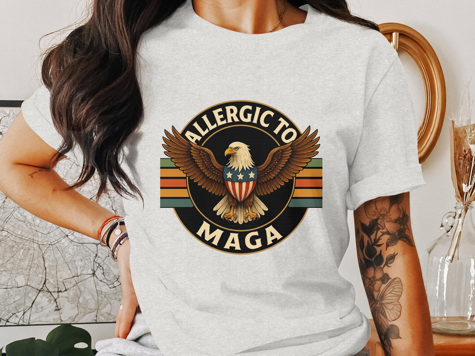 Allergic to MAGA Eagle Design Graphic T-Shirt product type