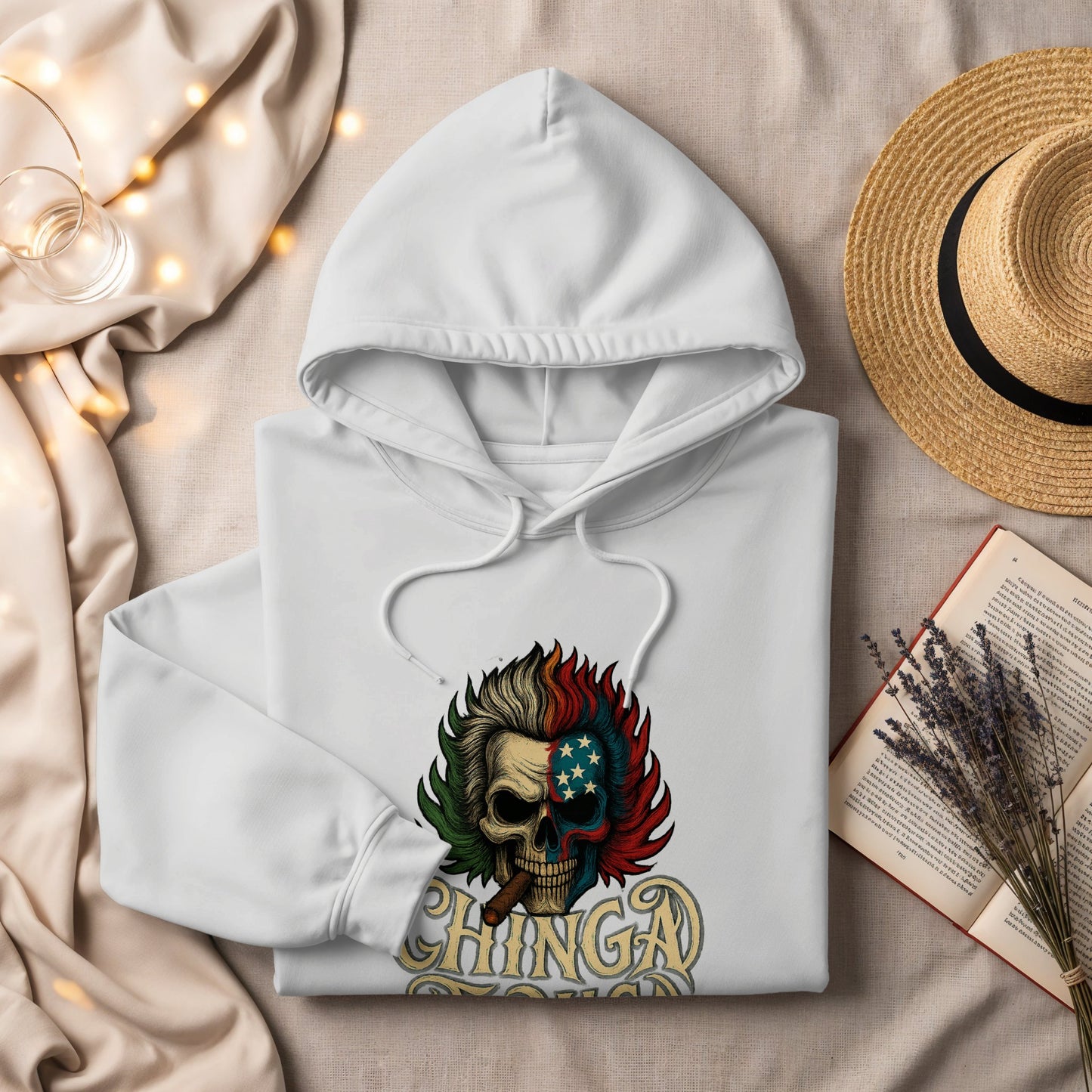 Detailed Skull with Flag Design Hooded Shirt product