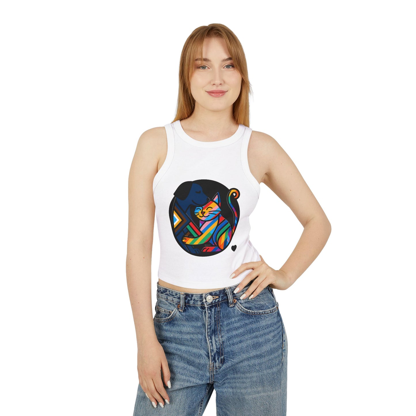 Pride tank top Colorful Animal Love Women's Racer Tank Top - Cute Cat and Dog Design