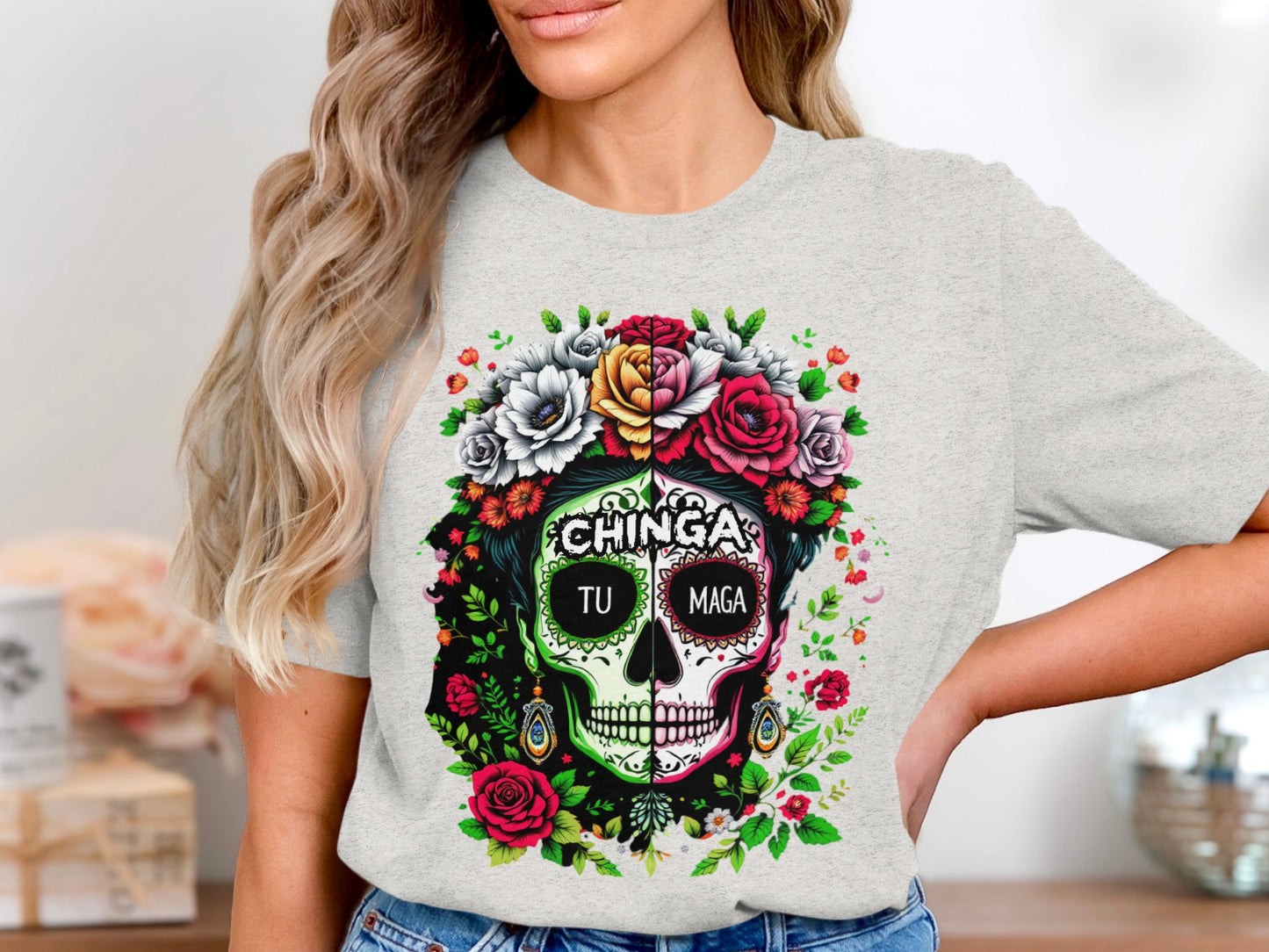 DΓa de los Muertos Floral Skull Graphic Shirt product type