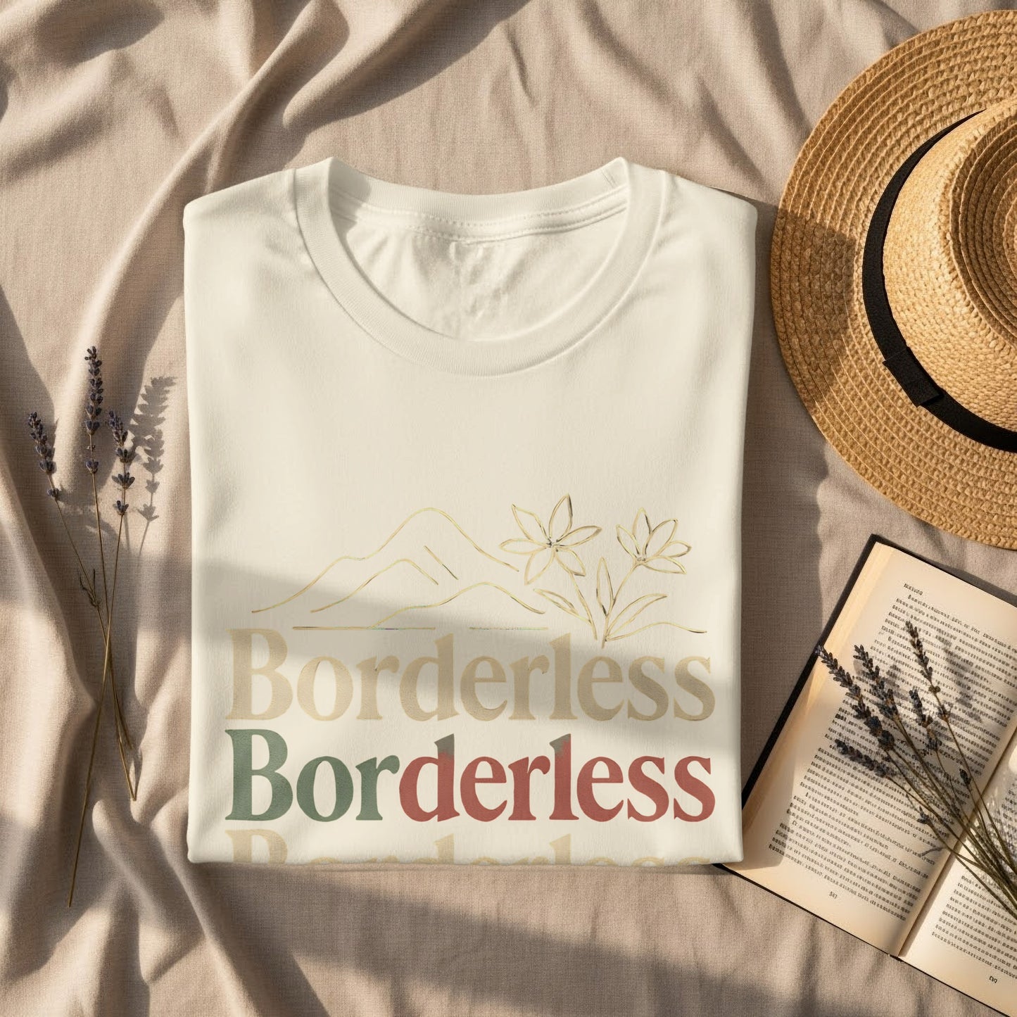 Borderless Graphic T-Shirt with Floral Mountain Design product