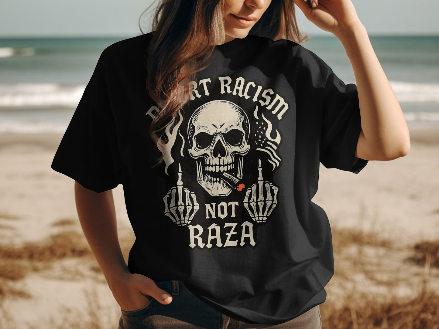 Reject Racism Not Raza Skull Graphic T-Shirt product type