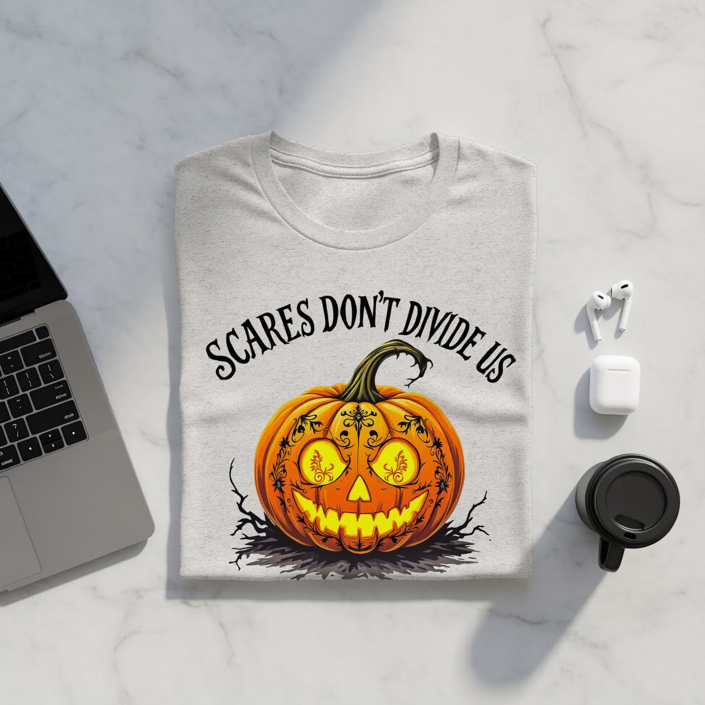 Scares Don't Divide Us Pumpkin Face Graphic Shirt product