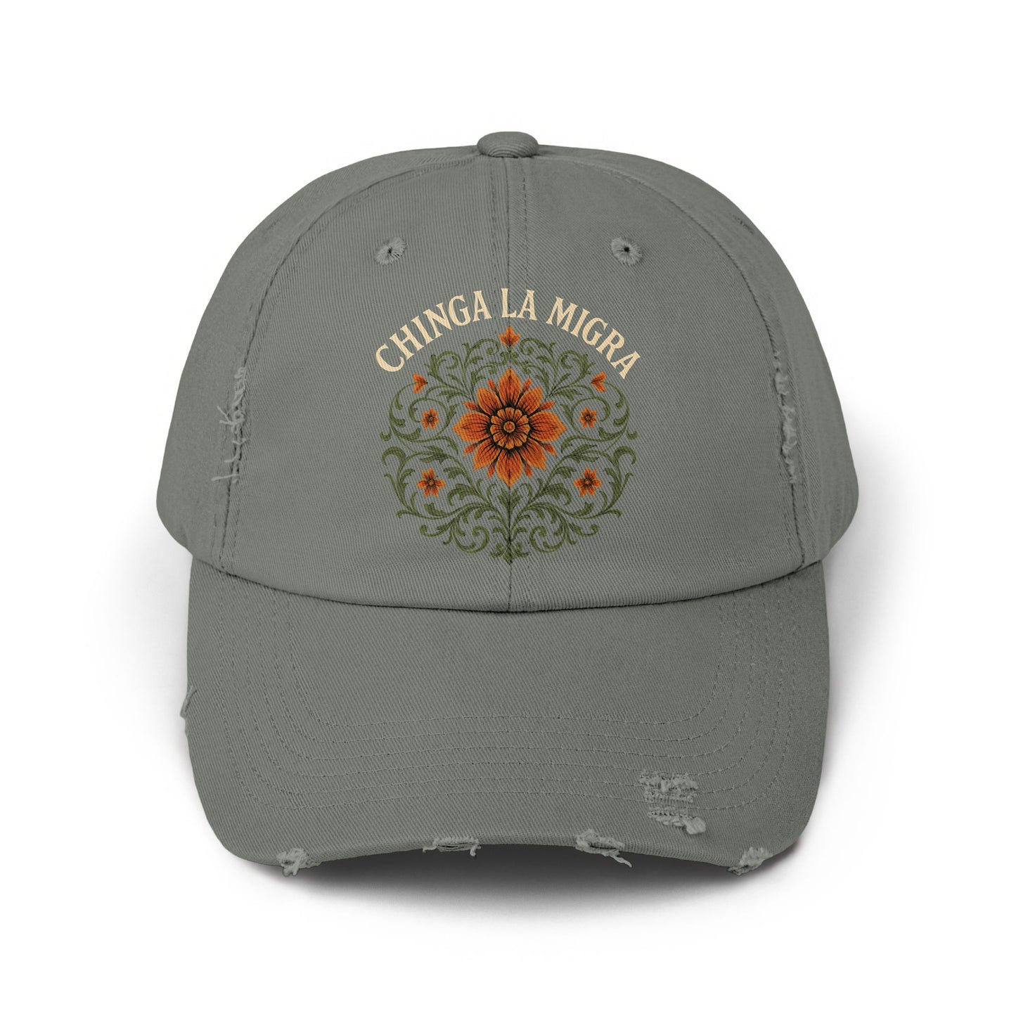 Embroidered Floral Design Chinga La Migra Hat product