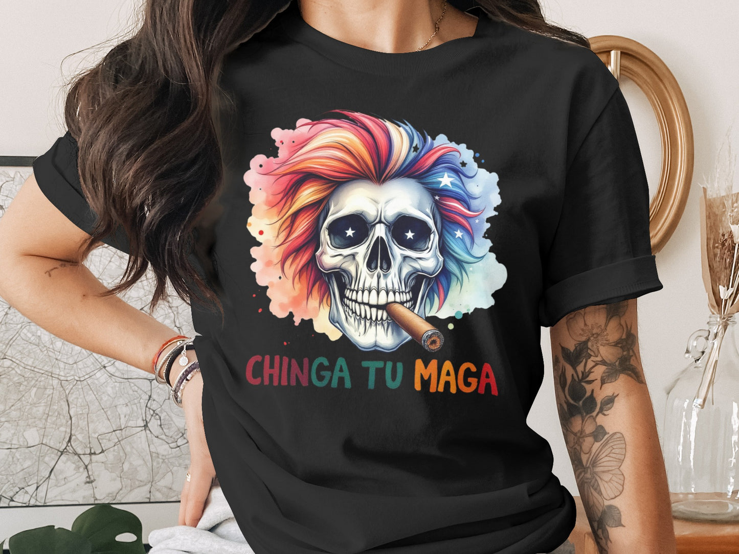 Colorful Skull with Stars and Cigar T-Shirt product