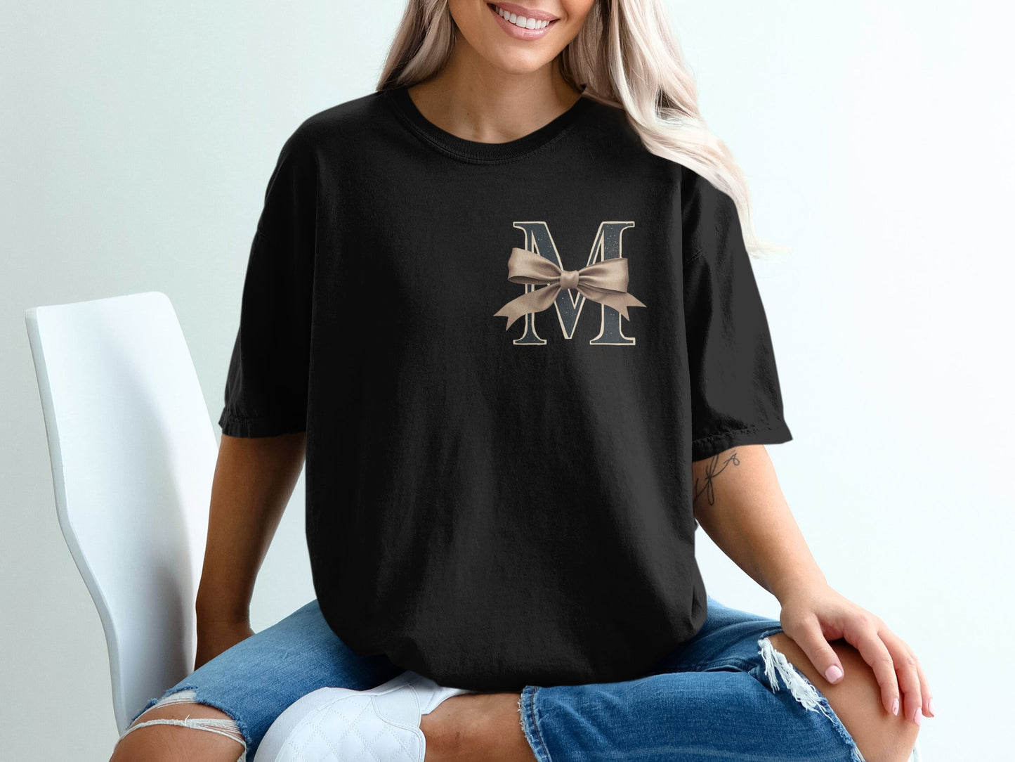 Stylish Black Tee with Elegant Letter M Print Shirt product type