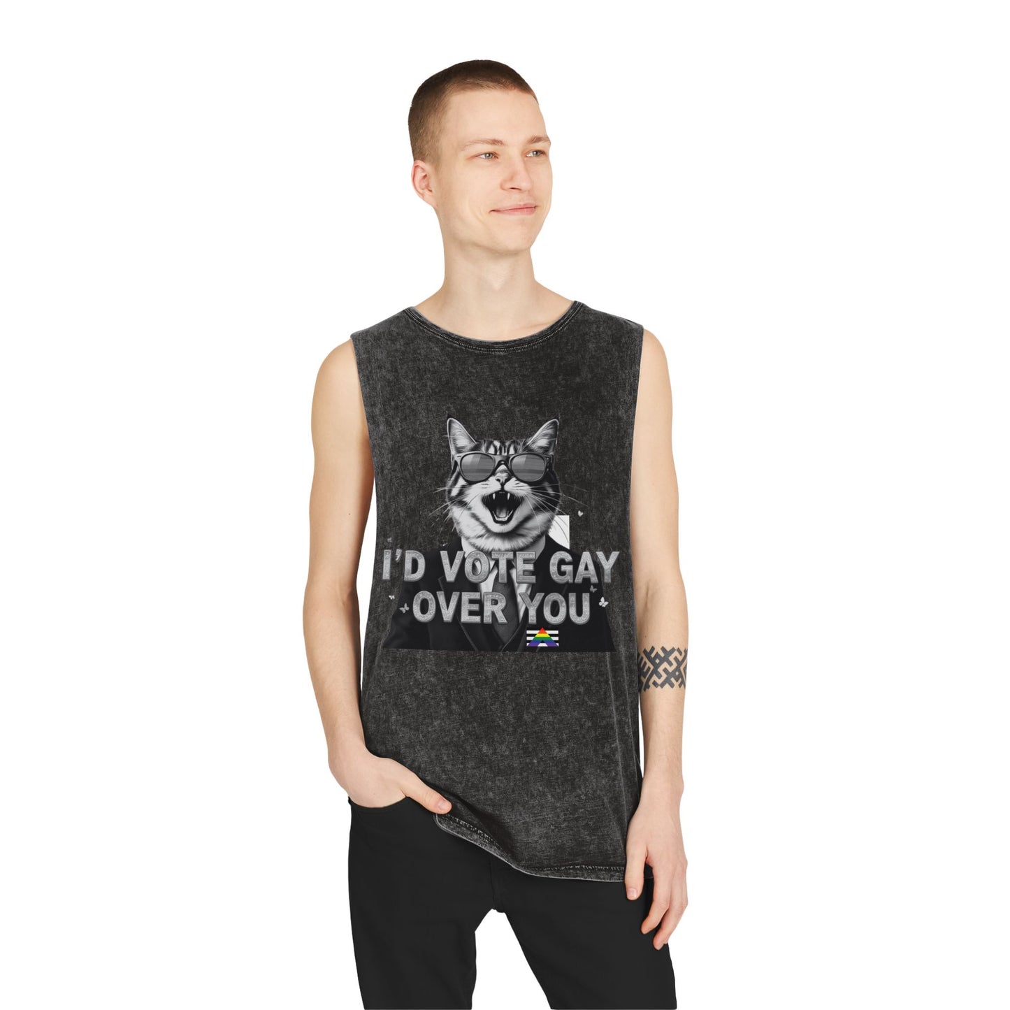 Unisex Stonewash Tank Top - I'd Vote Gay Over You - LGBTQ+ Pride Apparel