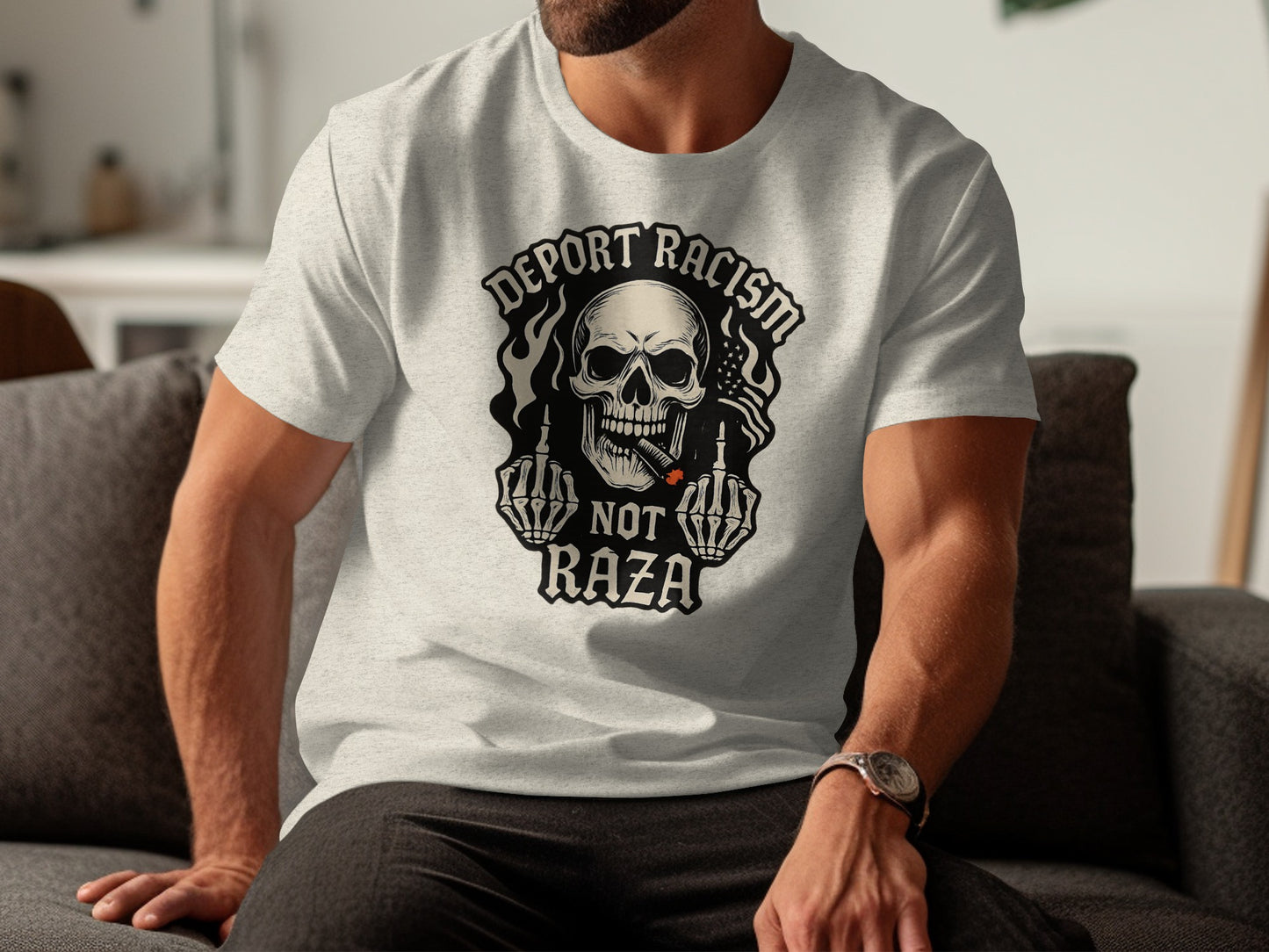 Deport Racism Not Raza Skull Design T-shirt product