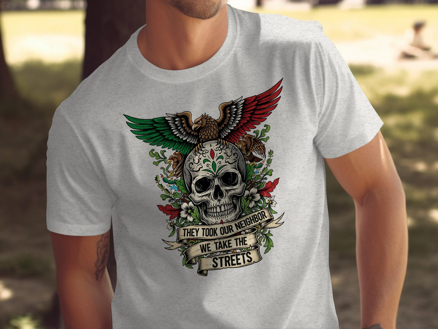 Bold Skull and Eagle Graphic Statement T-Shirt Product