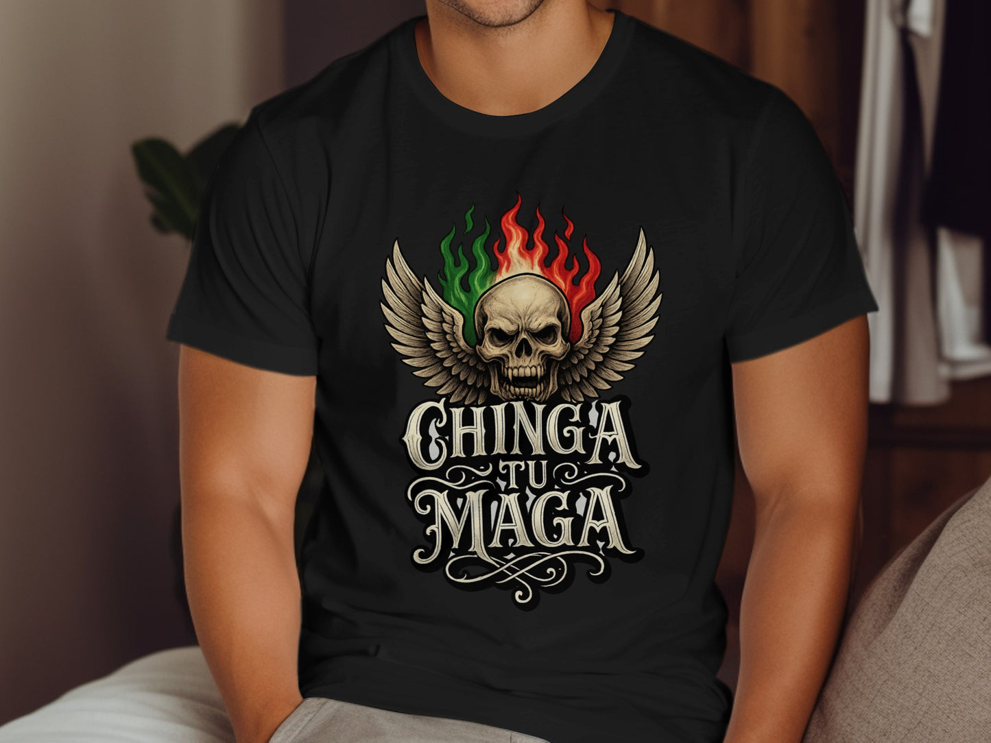 Chinga Tu Maga Winged Skull Graphic T-Shirt product type