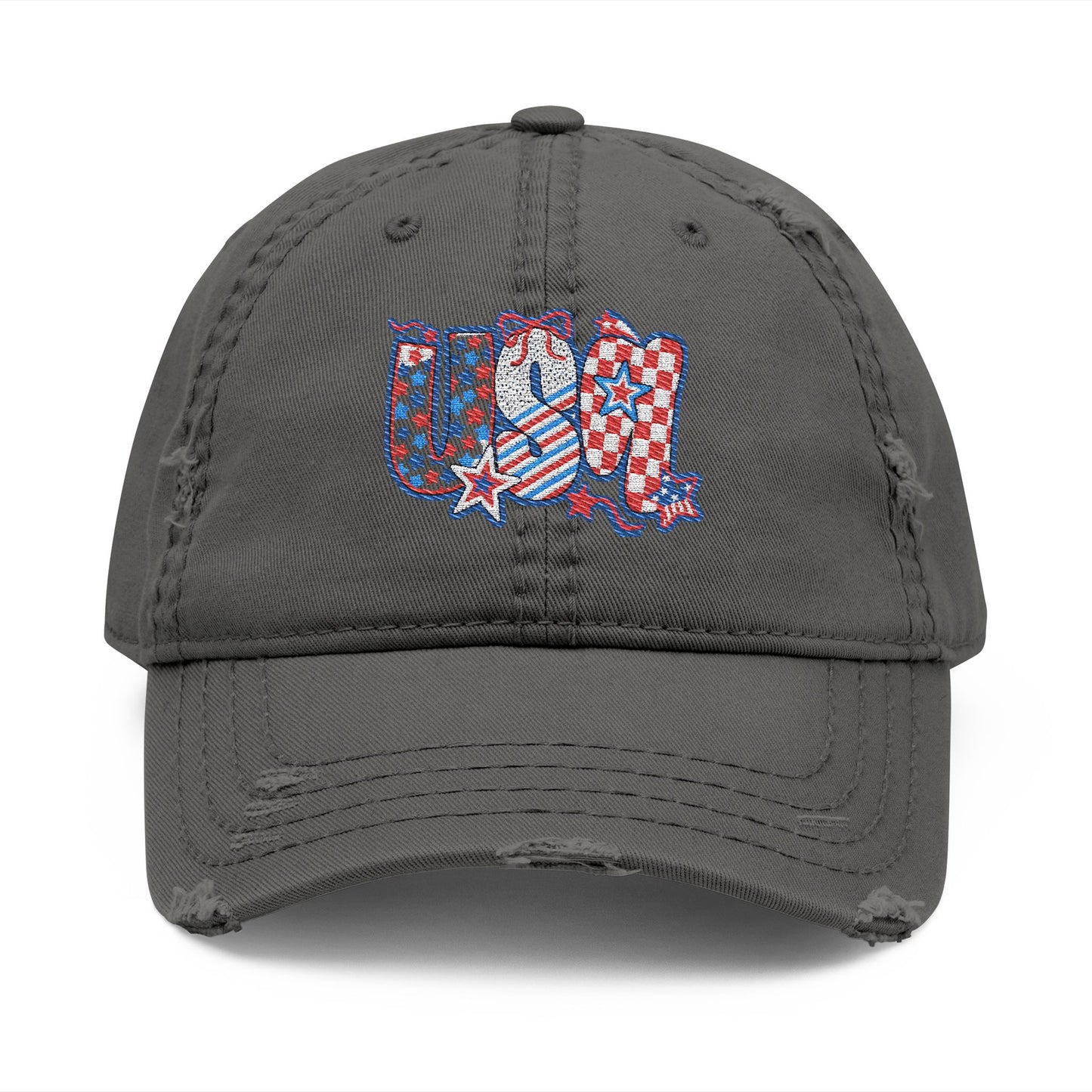 4th of July Hat Distressed Cat Dad Hat with Embroidery | Casual Fashion, Gifts for Cat Lovers, Outdoor Style, Father's Day, Everyday Wear