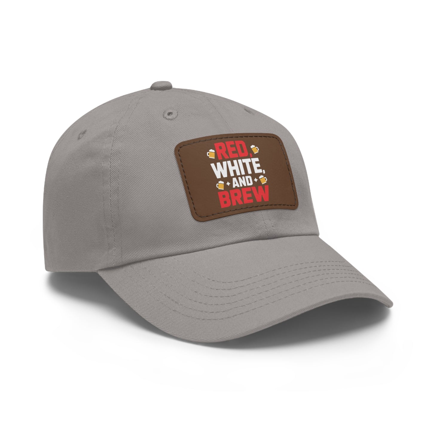 Red White and Brew Dad Hat with Leather Patch - Perfect for Beer Lovers