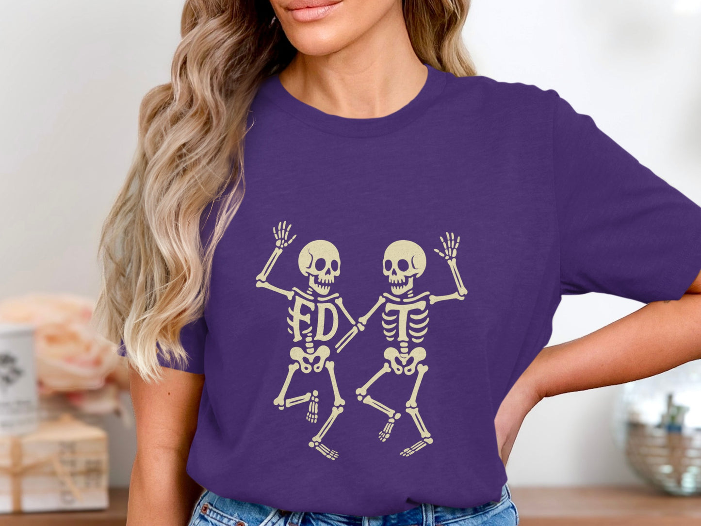 Dancing Skeletons Graphic Purple Shirt product type