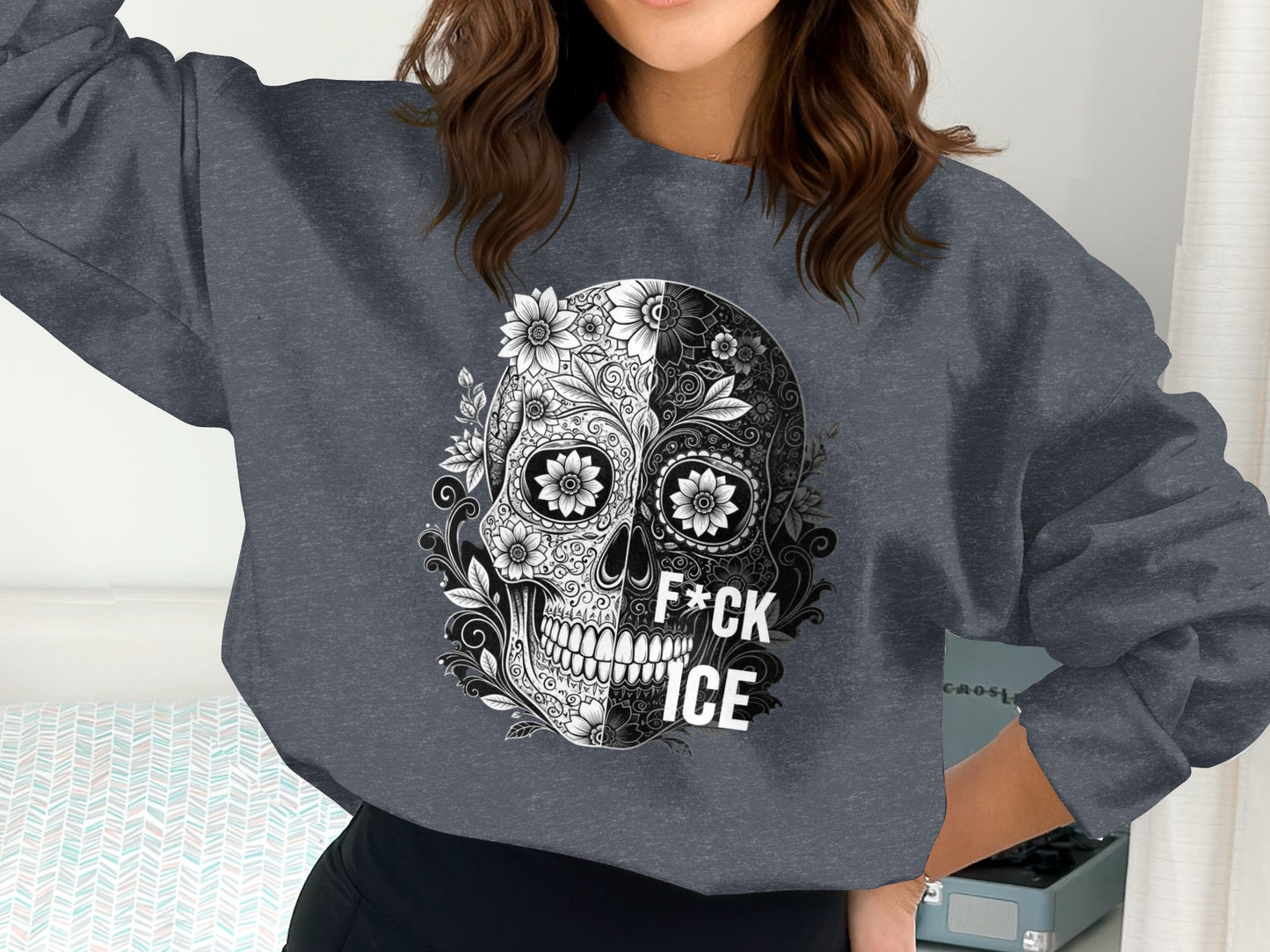 Floral Skull Design F*ck Ice Printed Oversized Sweatshirt product
