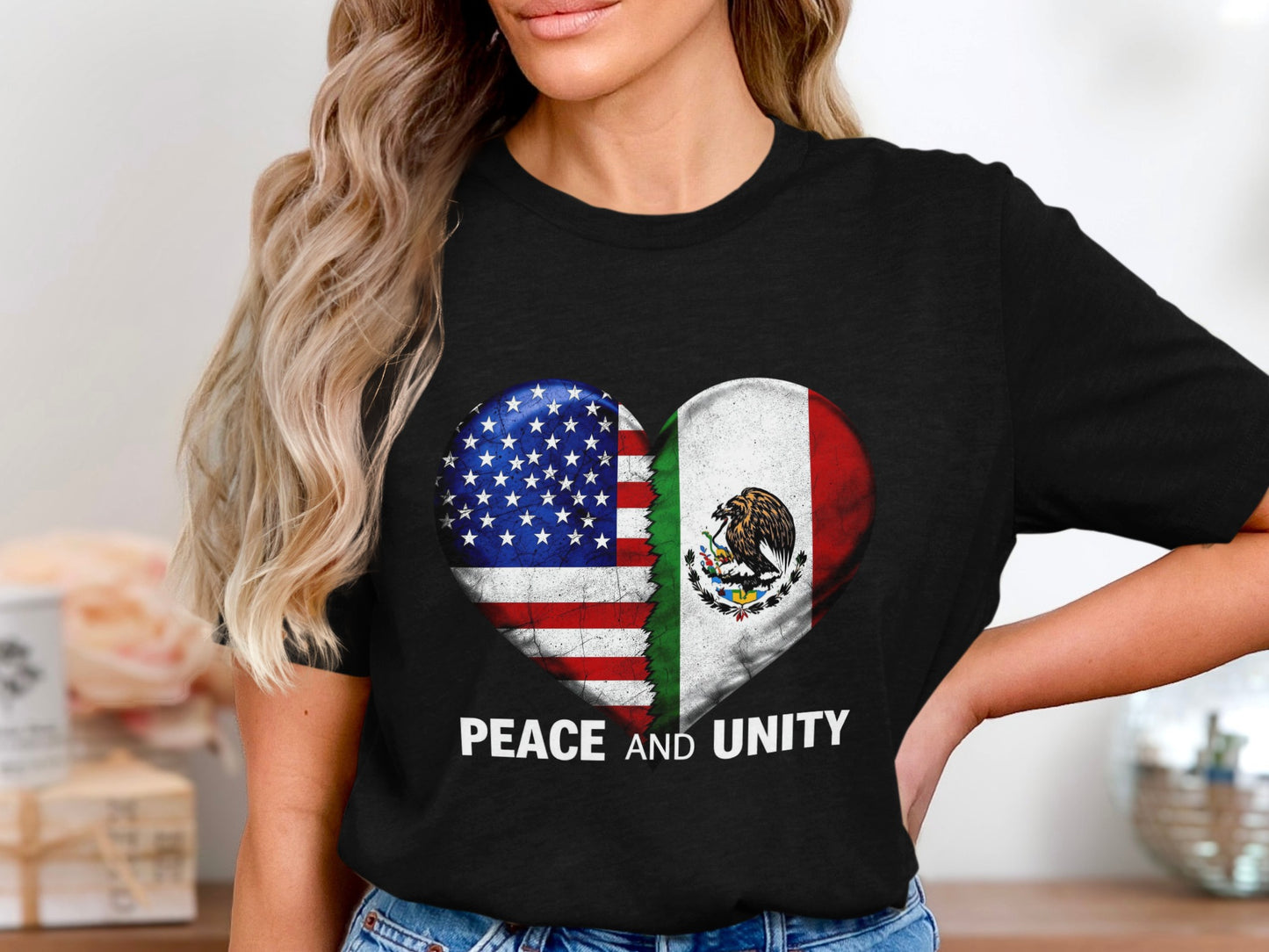 Peace and Unity American Mexican Heart T-shirt product