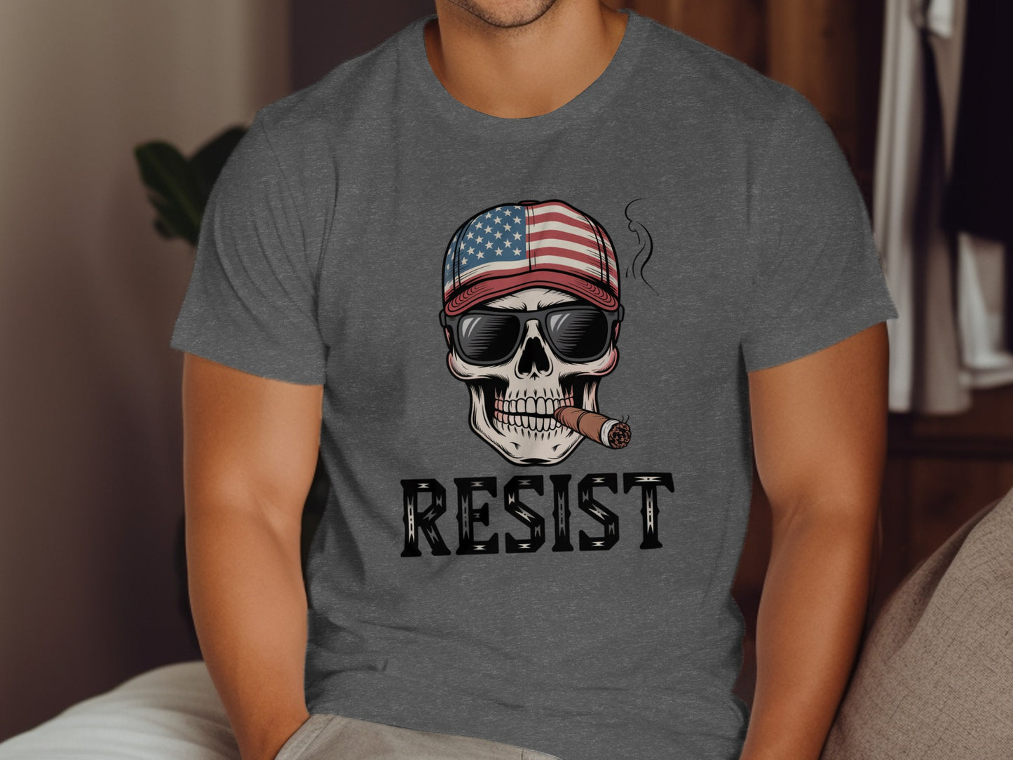 Patriotic Skull Smoking Cigar Resist Graphic Tee product