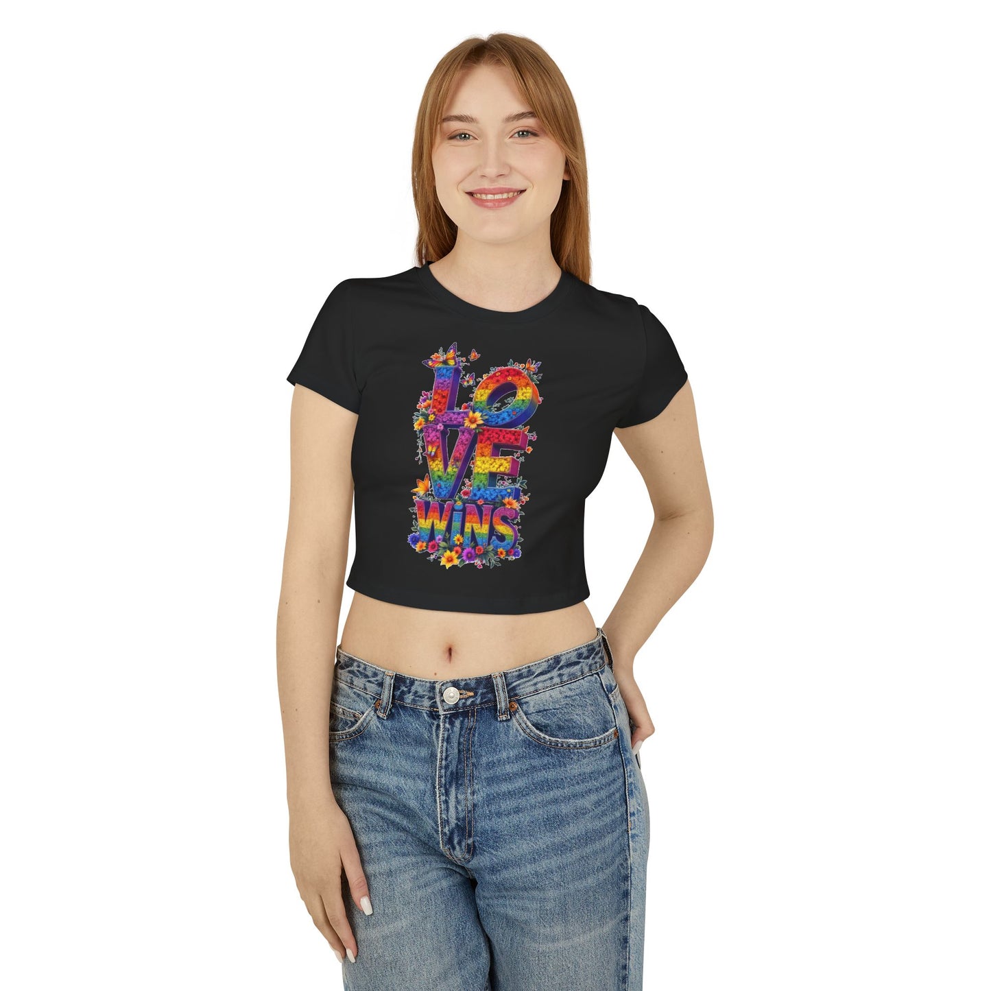 Colorful Love Wins Baby Tee for Women - Floral Design Celebrating Pride