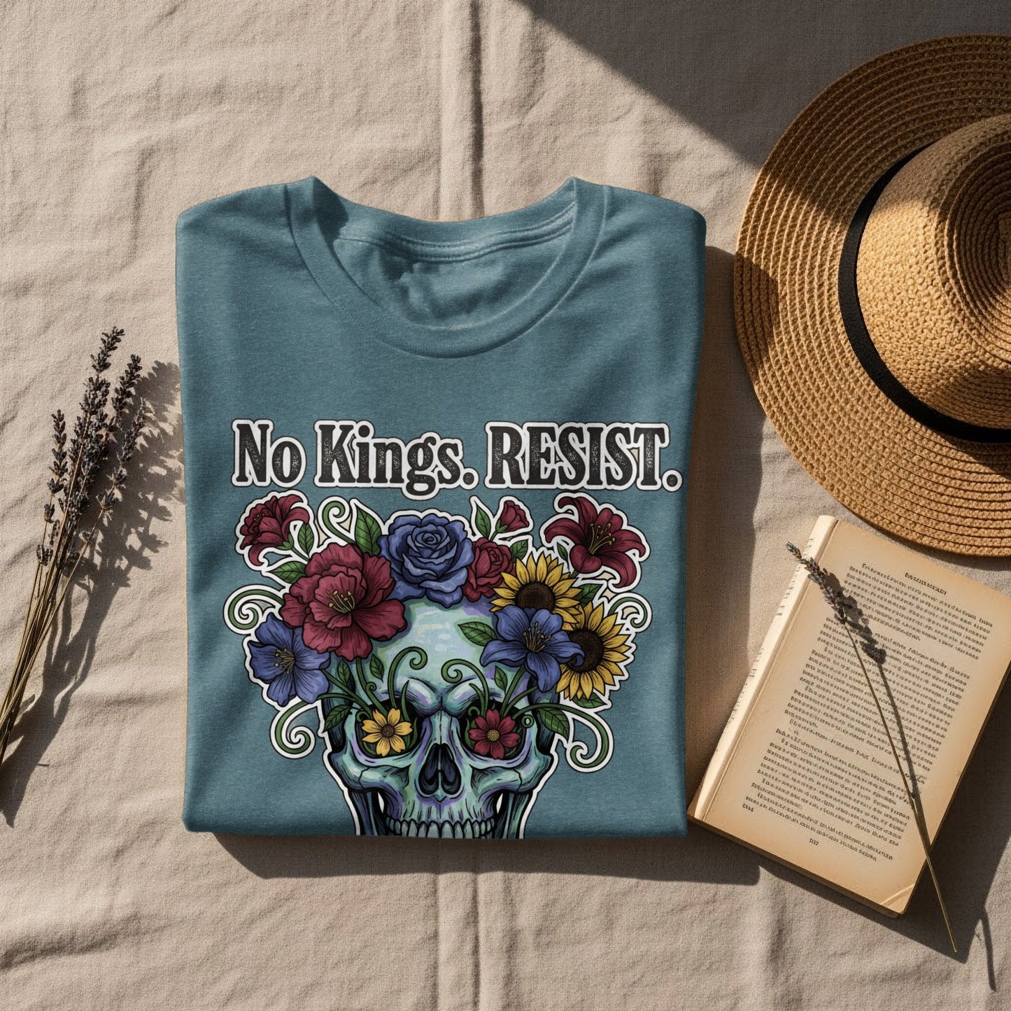 No Kings RESIST Skull with Flowers Graphic Tee product