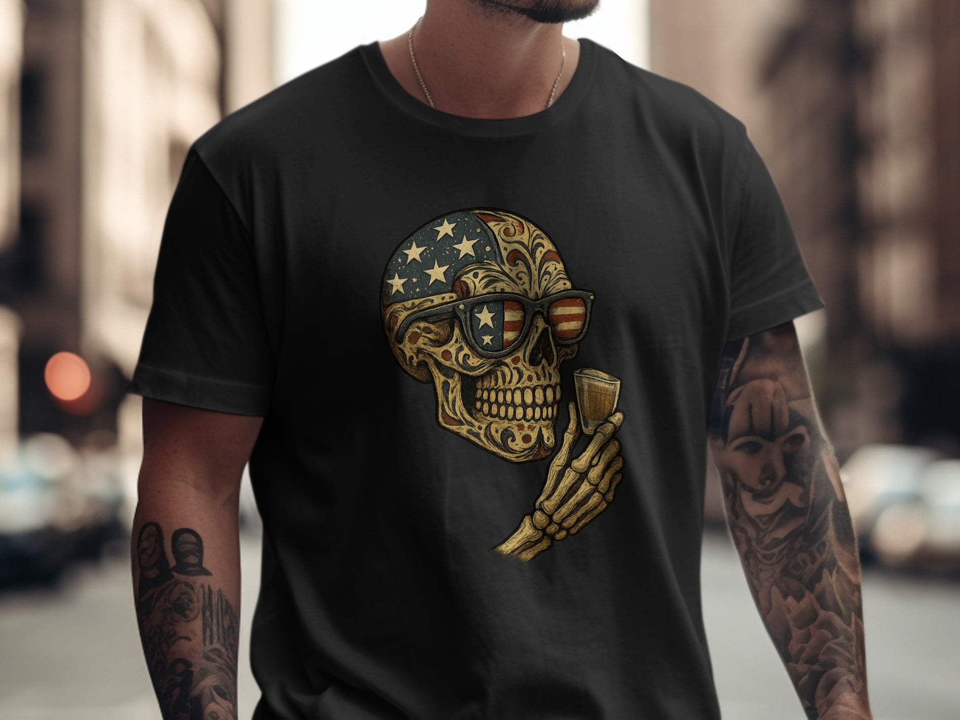 American Flag Skull Holding Card T-Shirt product type