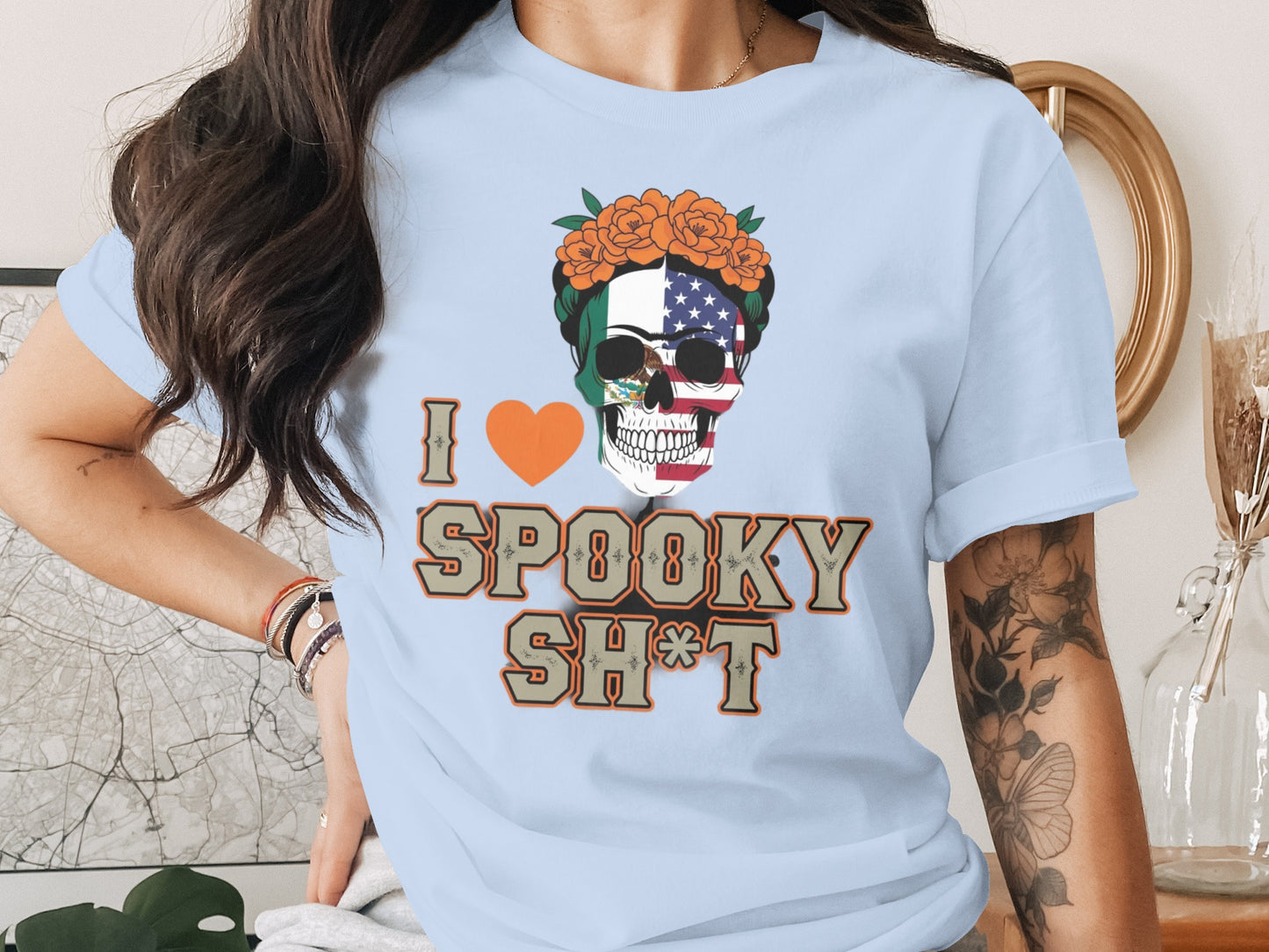 I Love Spooky Sh*t Skull Floral Graphic T-Shirt product type