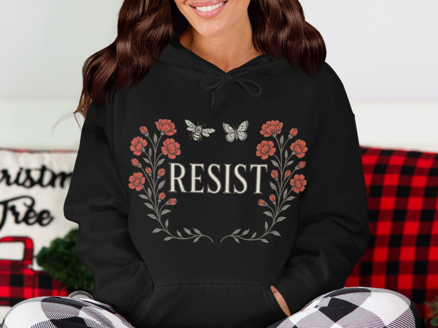 RESIST Floral Butterfly Design Casual Hoodie product