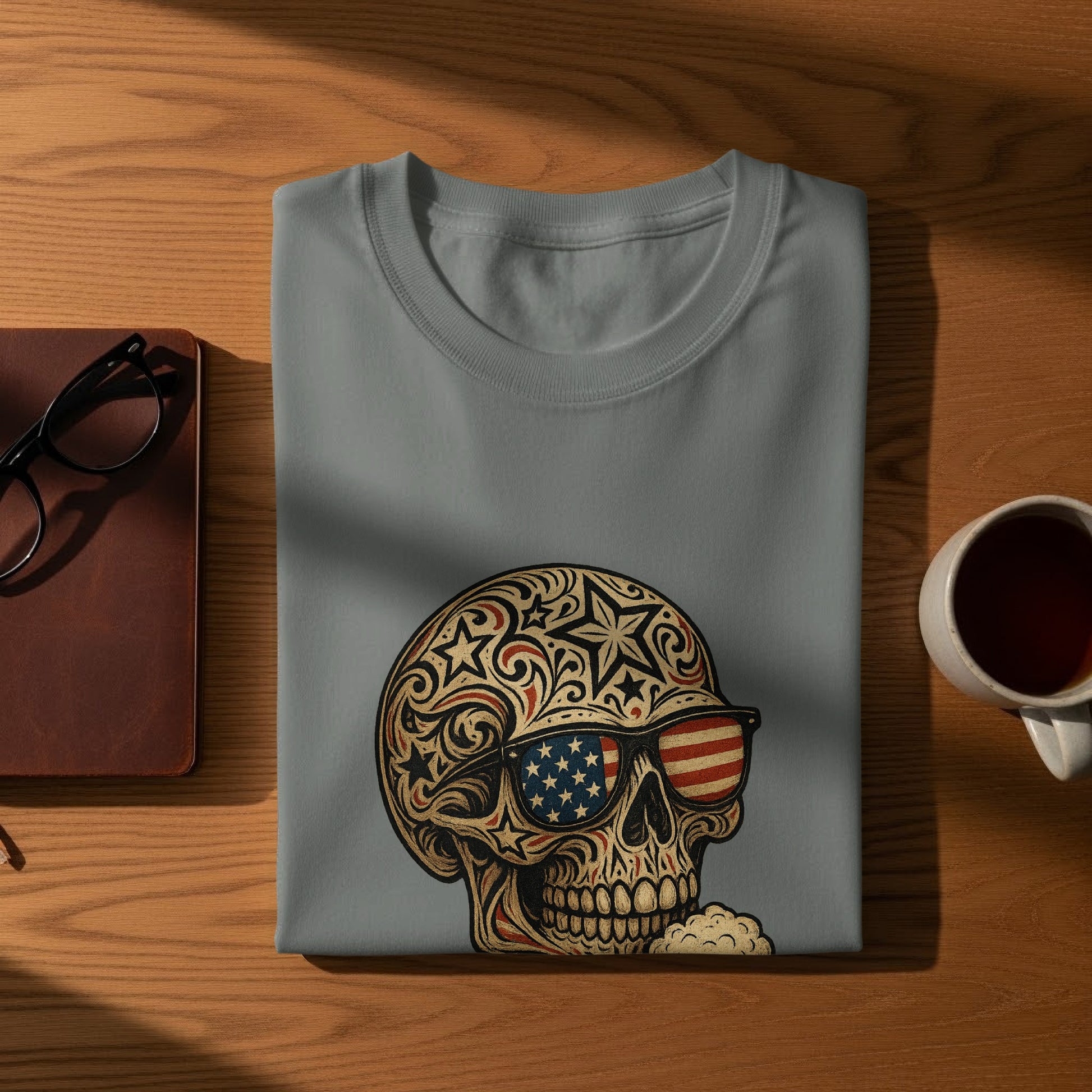 Vintage Skull with USA Flags Cool Design Shirt product