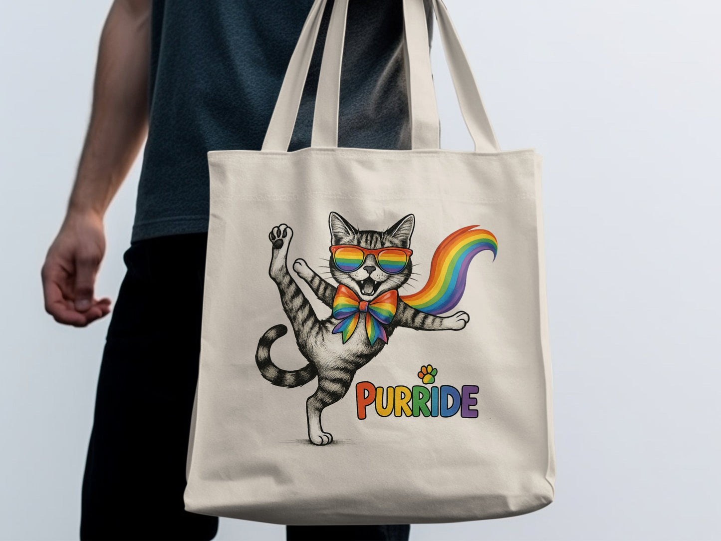 Rainbow Purride Cat Tote Bag with Sunglasses product