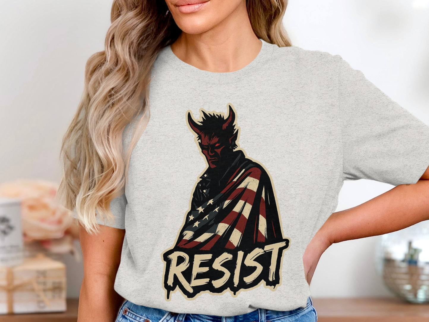Resist American Flag Demon Graphic Tee Shirt product type