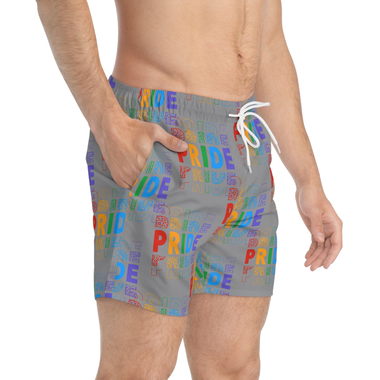 Colorful Pride Swim Trunks, LGBTQ+ Beach Wear, Trendy Summer Shorts, Vibrant Pool Attire, Perfect for Pride Celebrations
