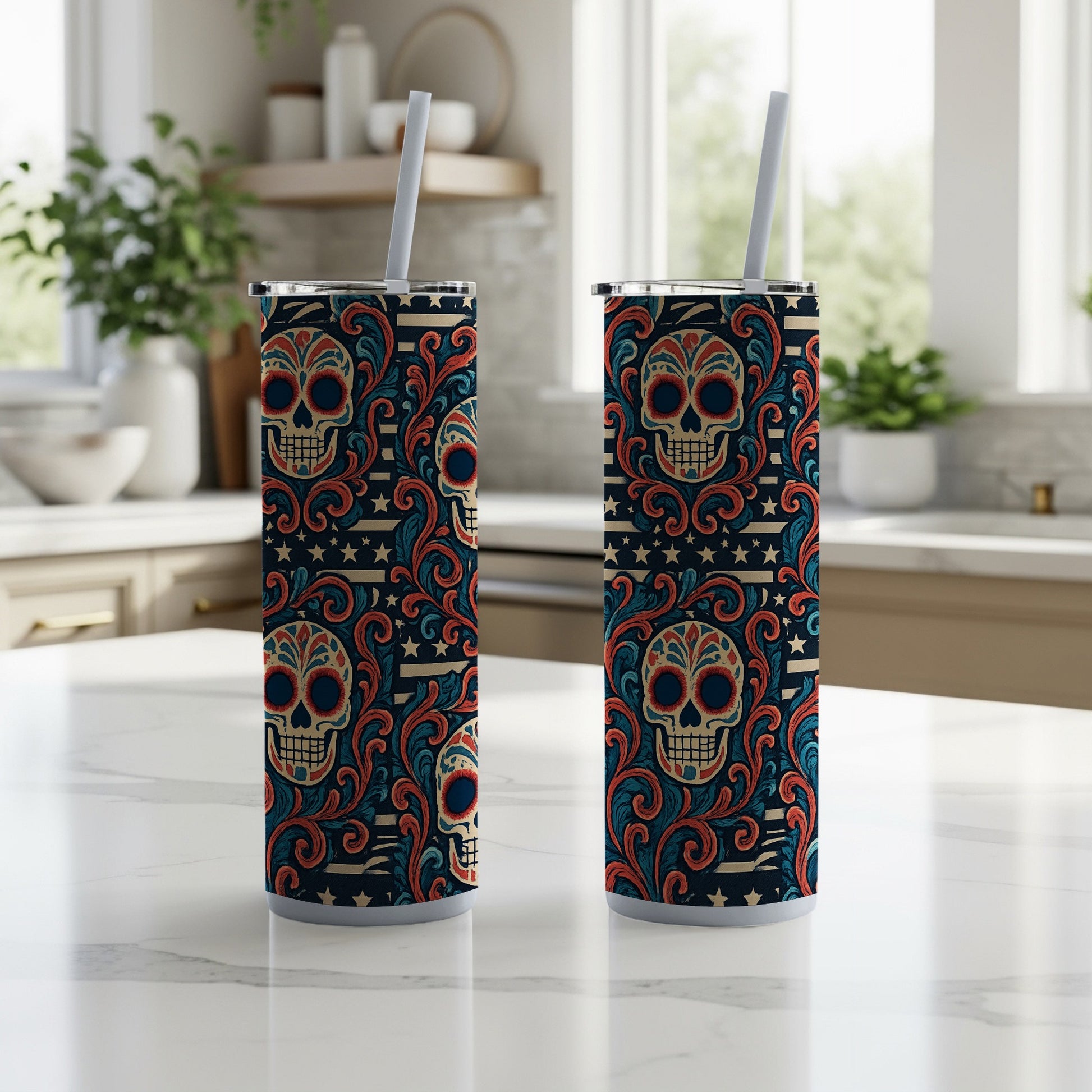 Vibrant Skull Design Insulated Tumbler Product
