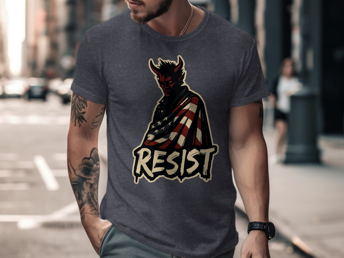 Resist Devil American Flag Graphic T-Shirt product