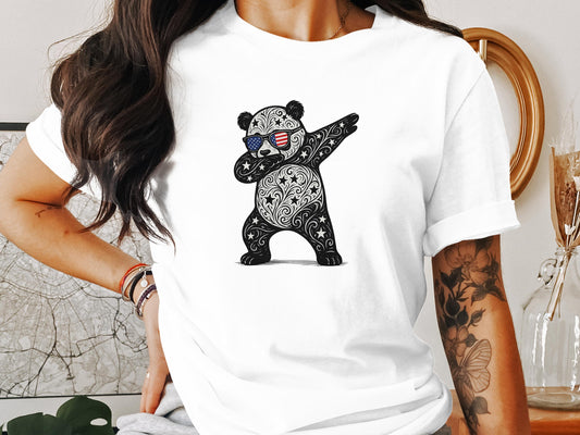 Cute Dab Panda with American Flag Glasses T-shirt product