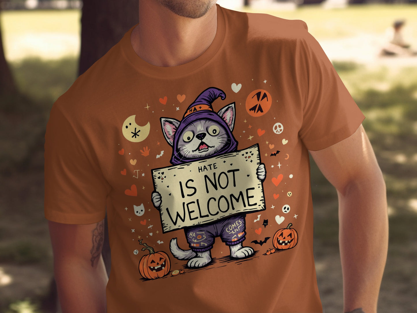Hate Is Not Welcome Cat Halloween T-Shirt product type