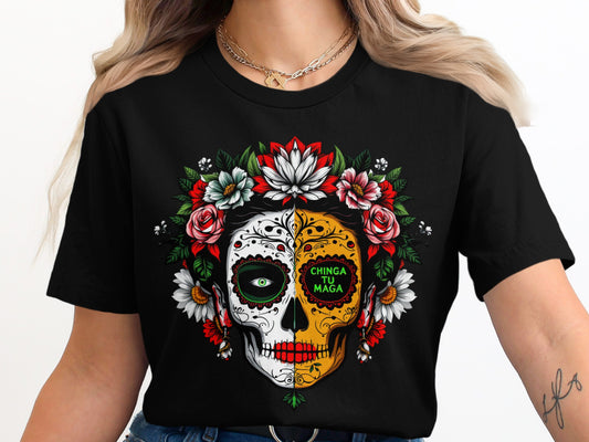 Vibrant floral sugar skull design graphic t-shirt product