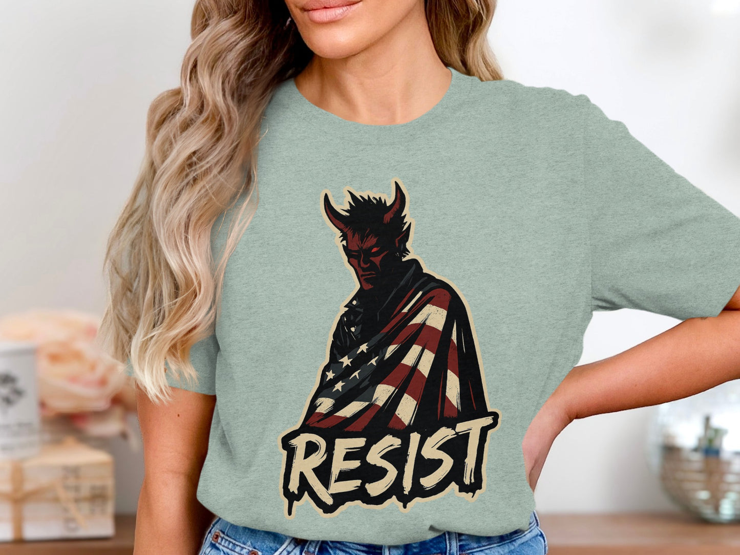 Resist American Flag Devil Graphic T-Shirt product type