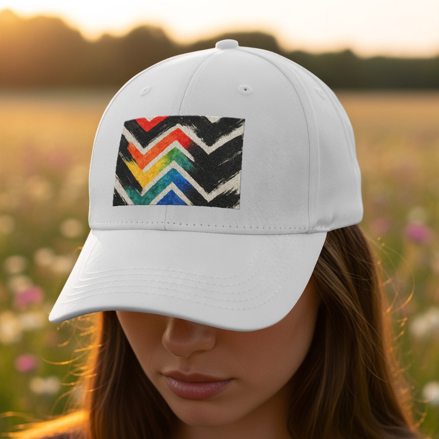 Vibrant Abstract Zigzag Design White Hat Product