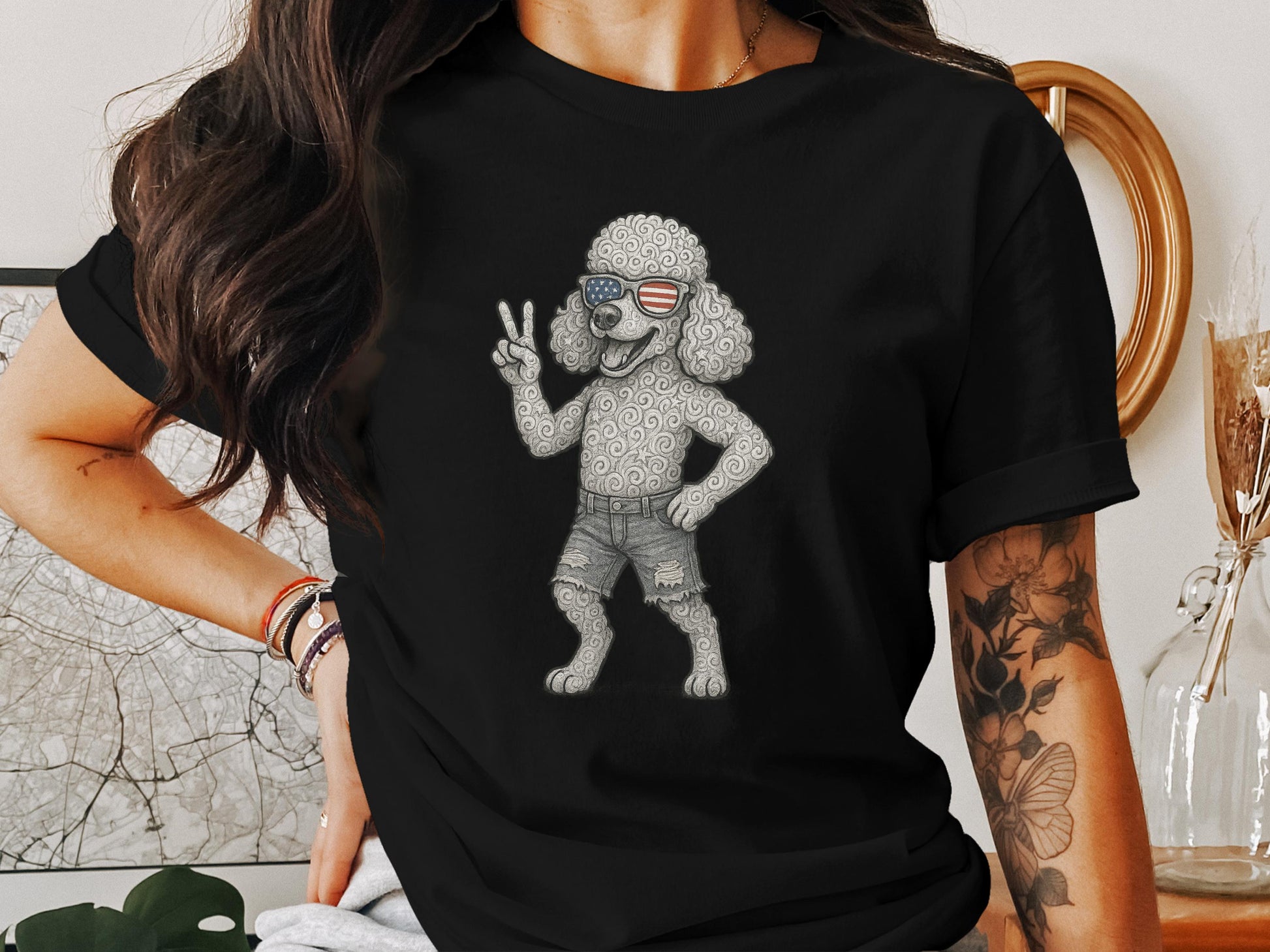 Peace Sign Poodle T-Shirt Patriotic Dog Lovers product type