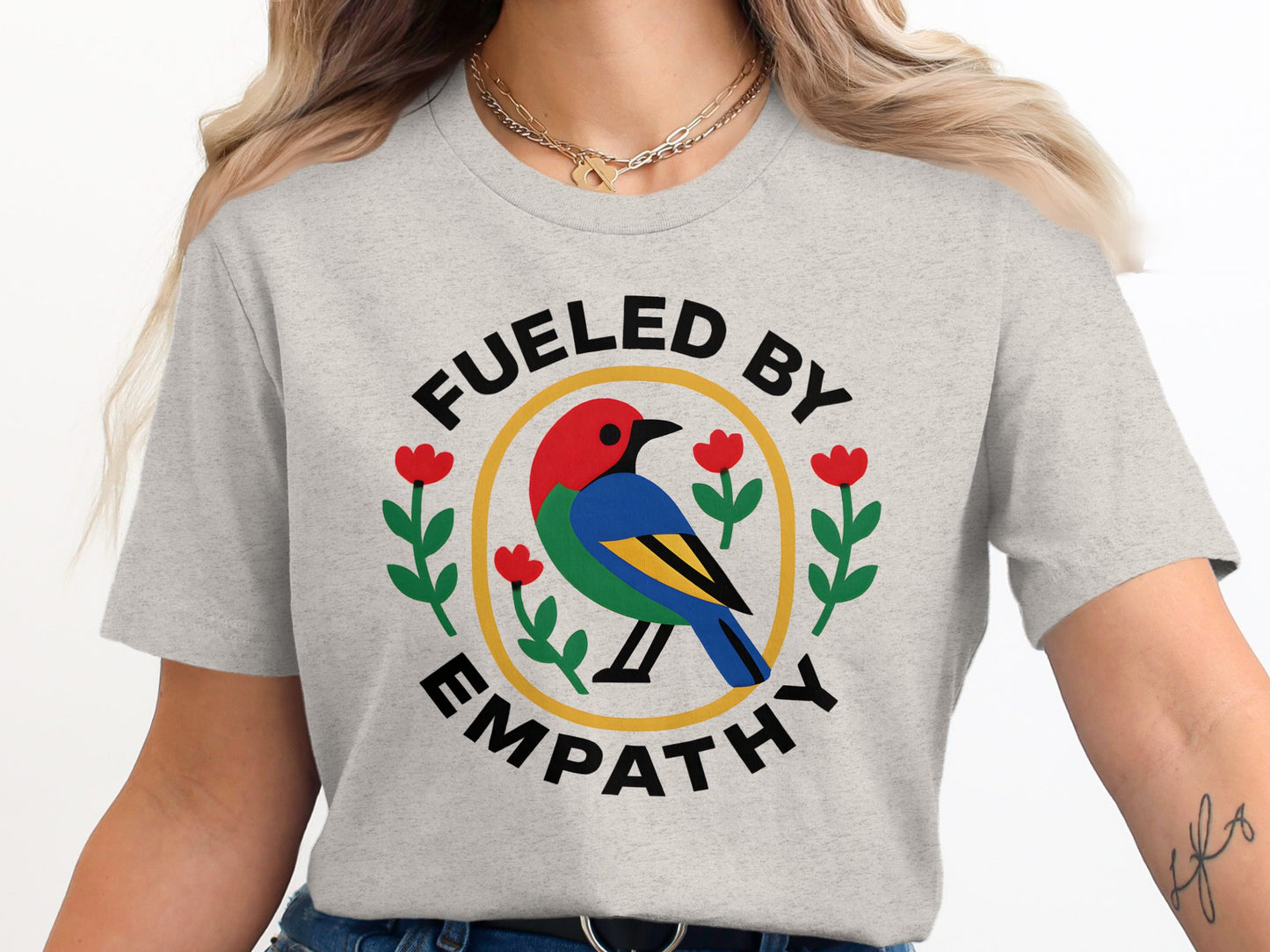 Fueled by Empathy Colorful Bird Graphic T-shirt product type