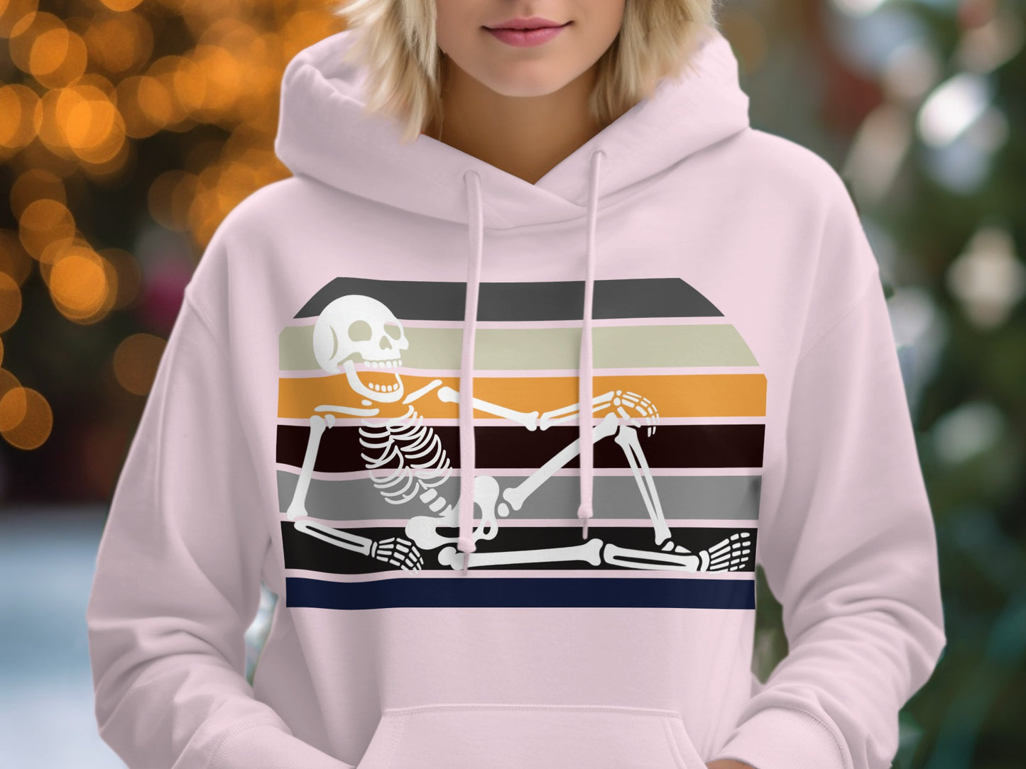 Retro Stripe Skeleton Design Unisex Hoodie product